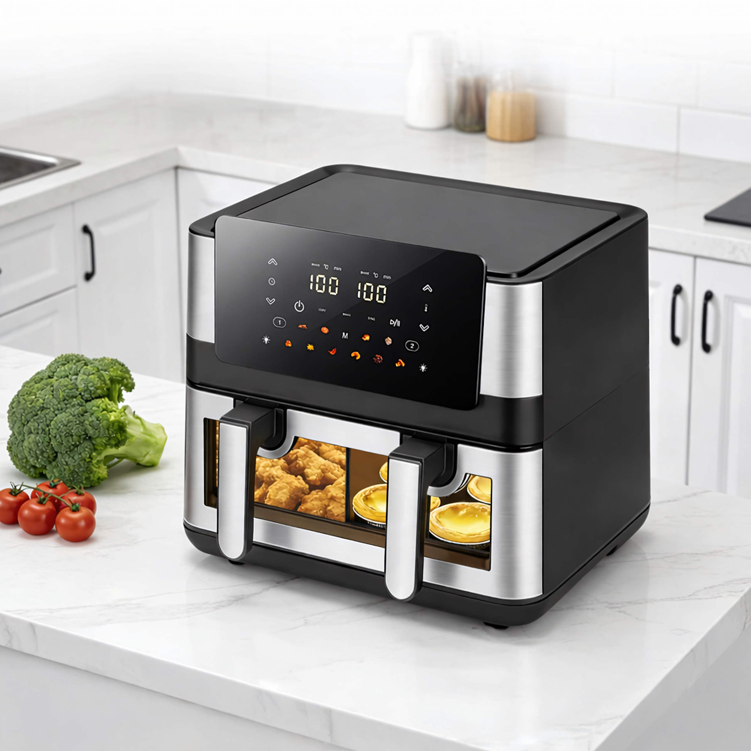 30x Air Fryer 8L + 4L Dual Basket 2000W with 12 Programs