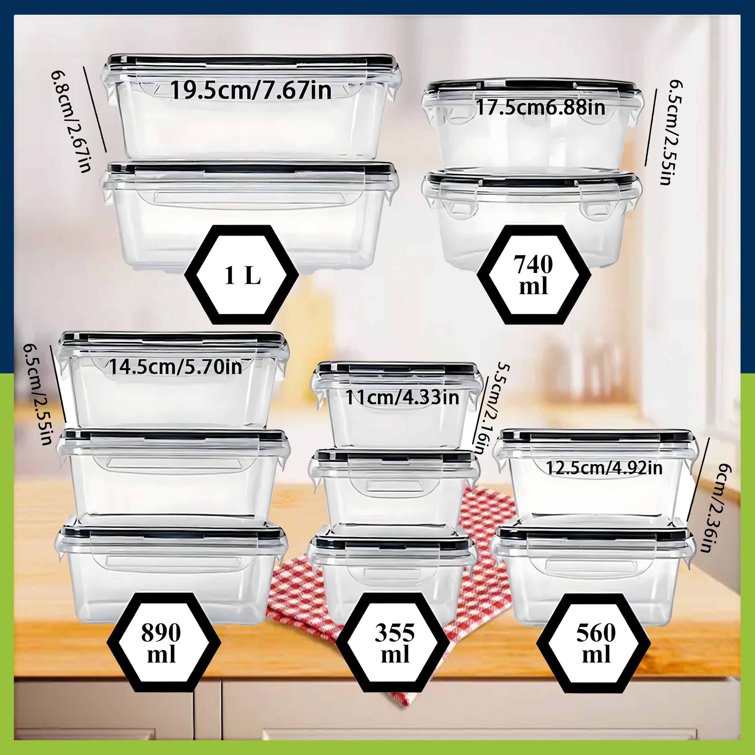 12x Lunchbox Lunch Box Food Boxes Plastic Containers Set