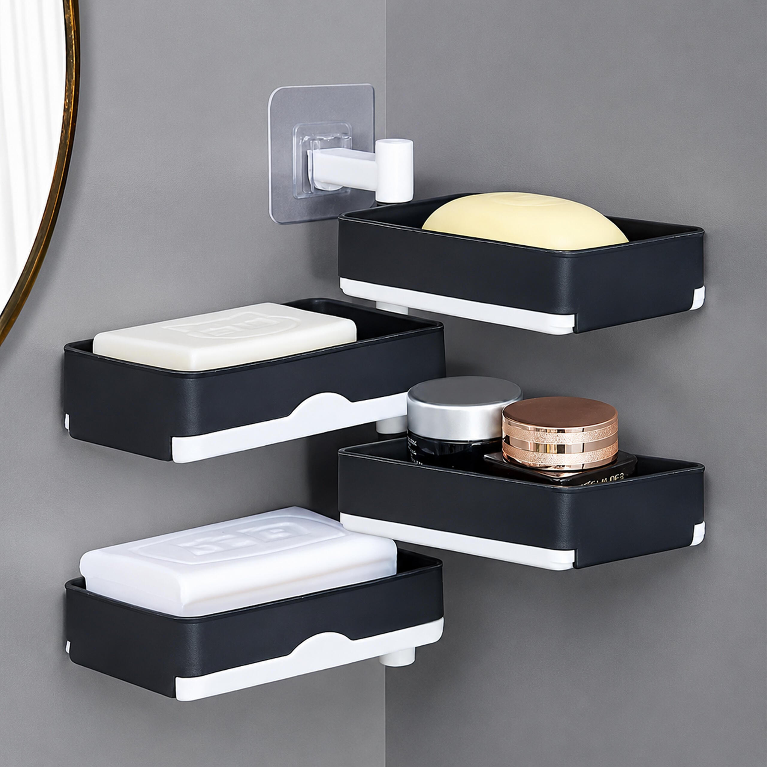 432x Bathroom Soap Dish 4-Tier Rotating Shelf with Drain