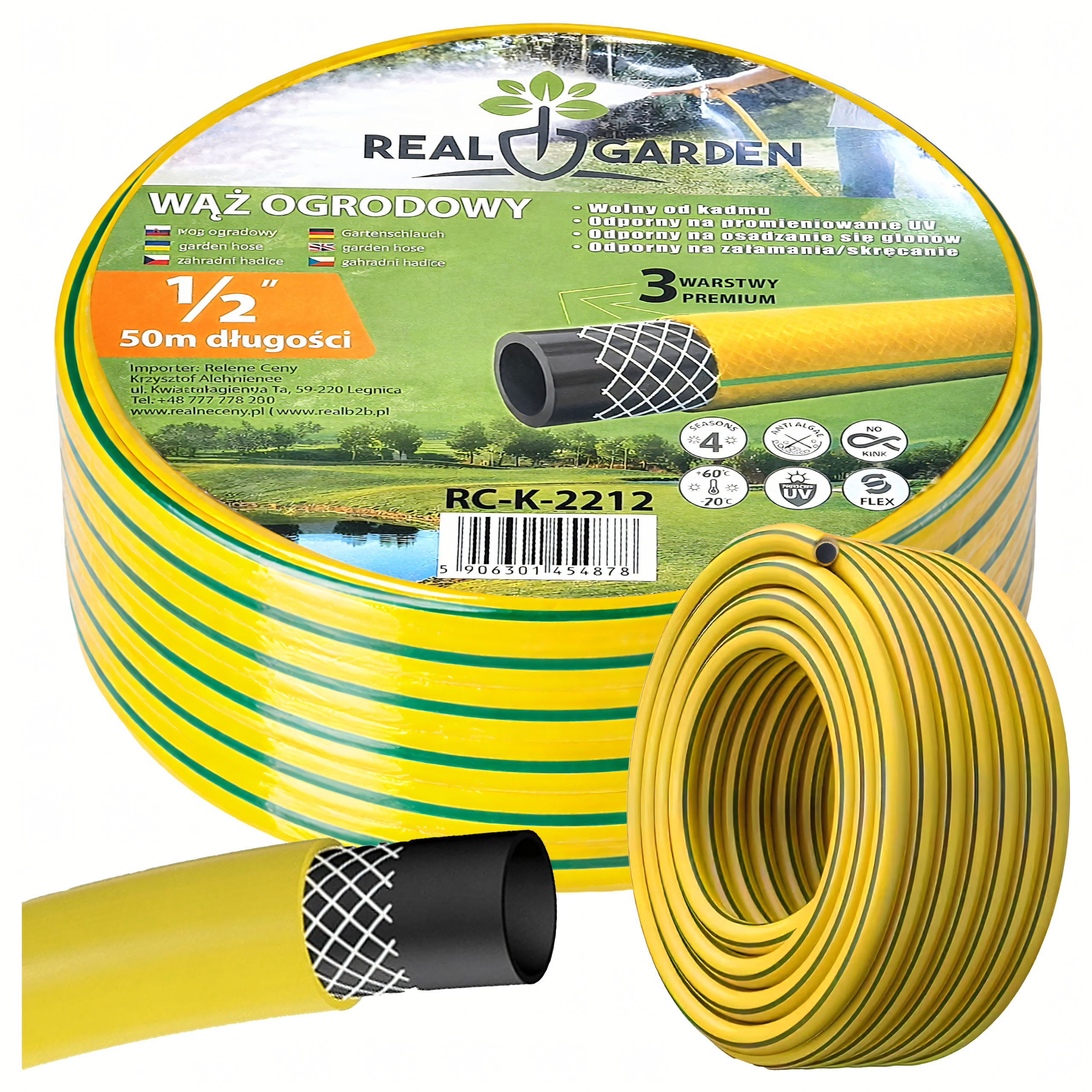 3-kihiline tugevdatud aiavoolik 1/2 tolli 50 m