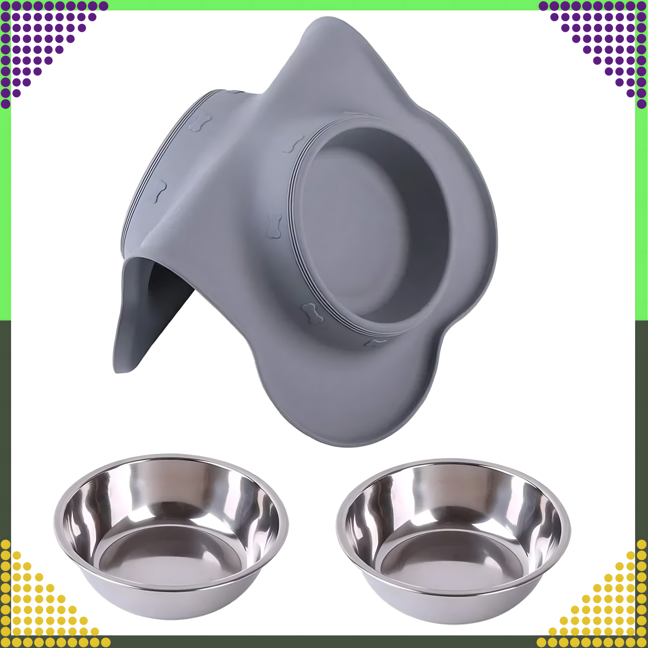 Kahe kausiga koera ja kassi metallist libisemisvastane kauss, 2 kaussi + alus