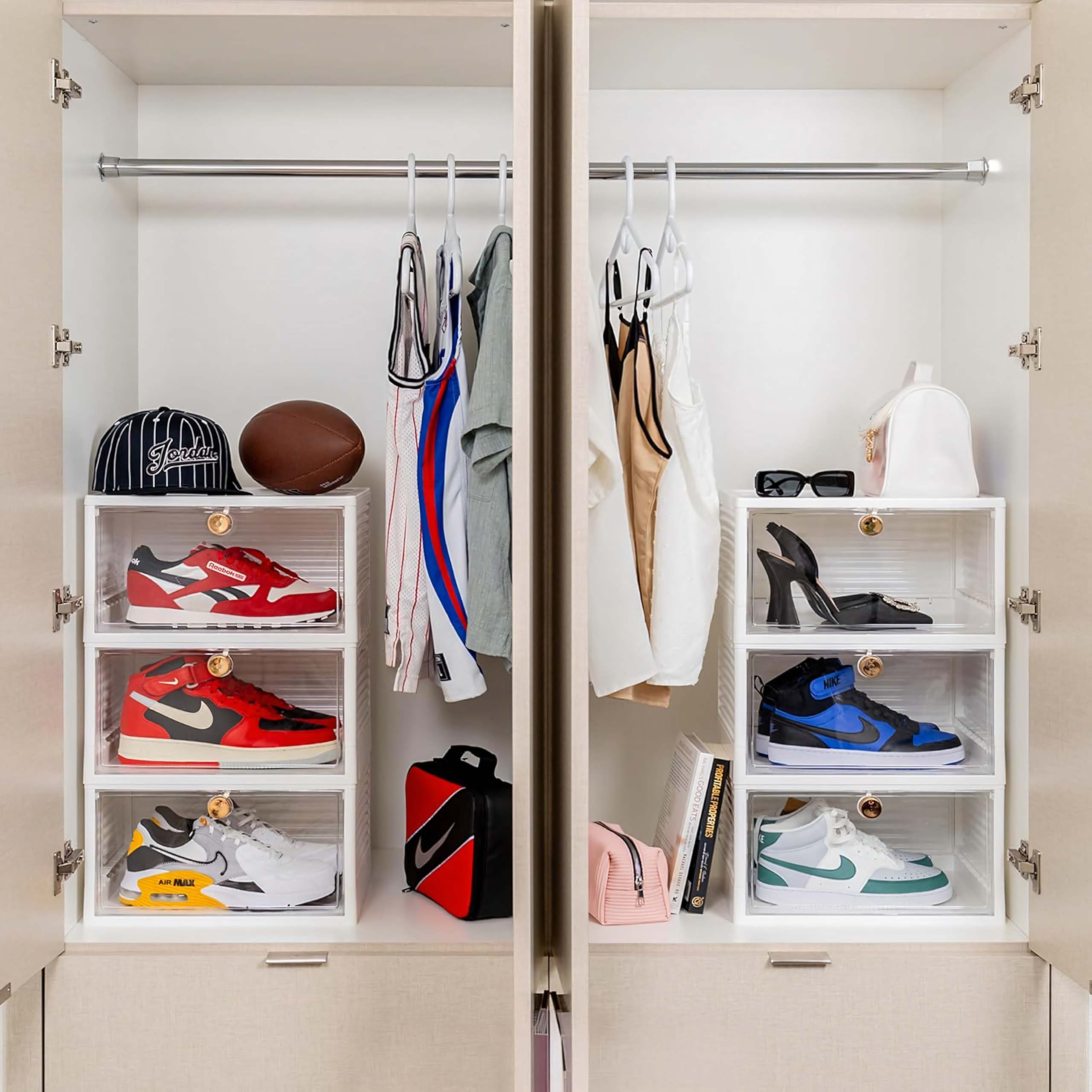 Box Container Shoe Organizer with Flap Closet Box White