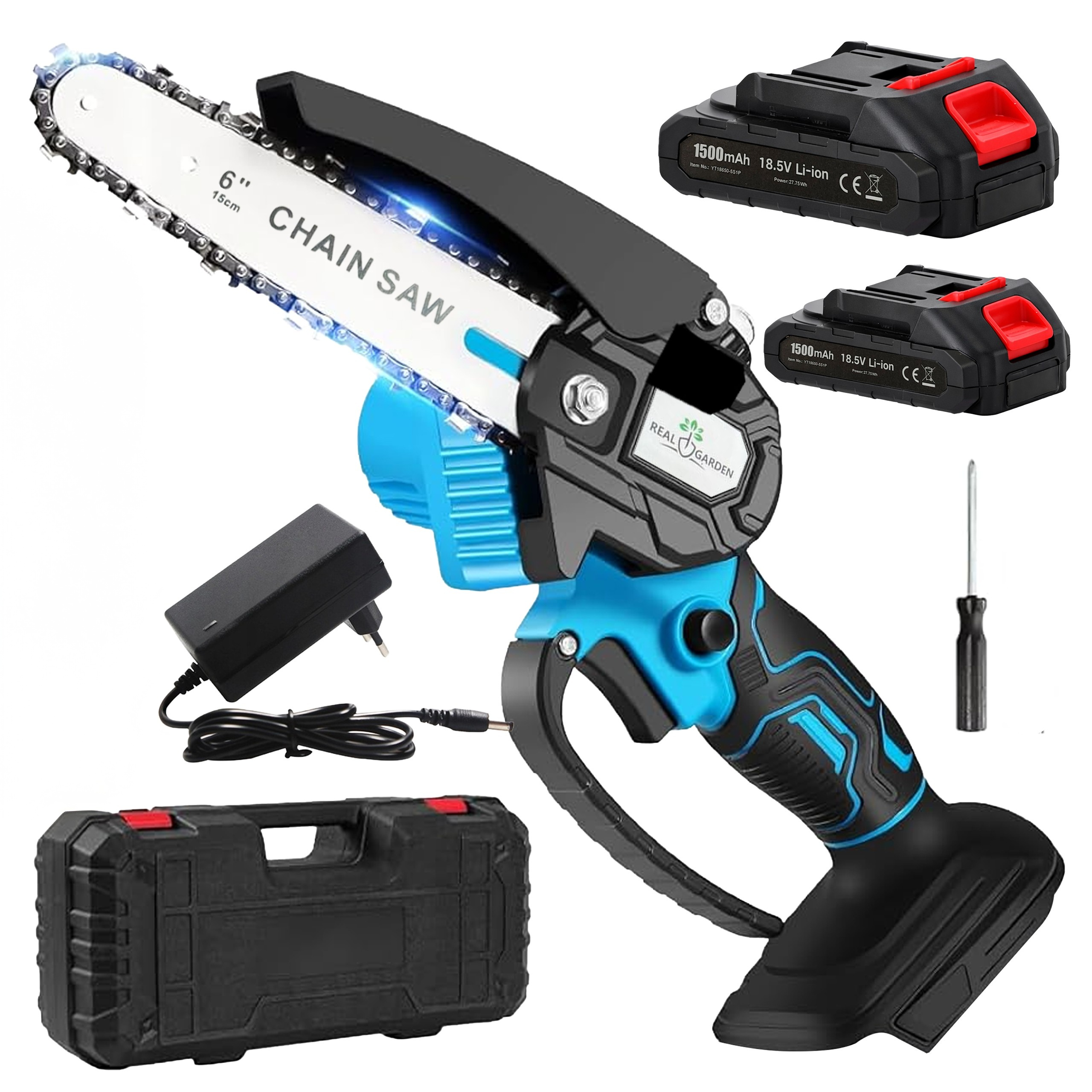 Väike akutoitega minisaag aias puuokste lõikamiseks