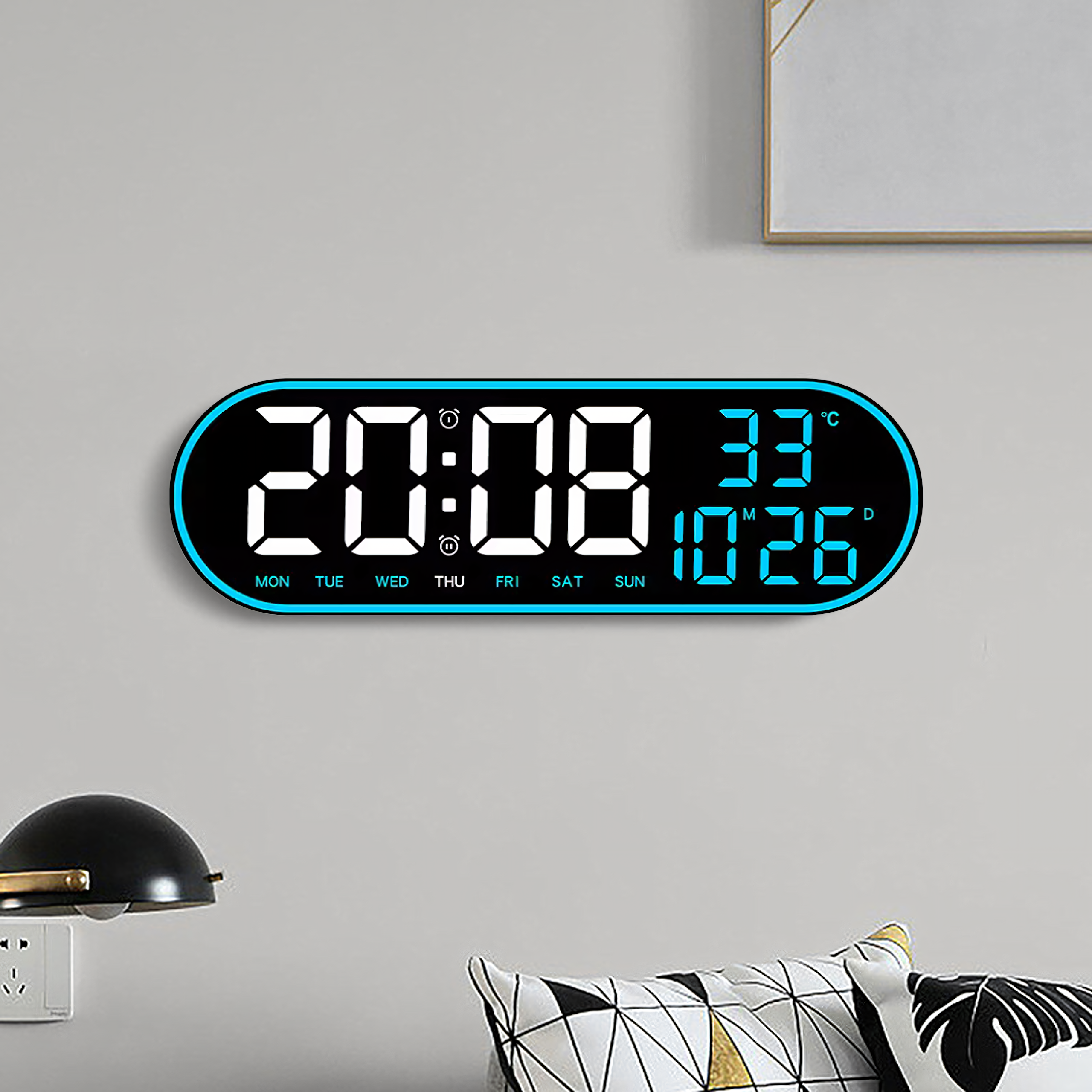 Large Digital Electronic Wall Clock LED 38 cm with Temperature and Alarm Remote