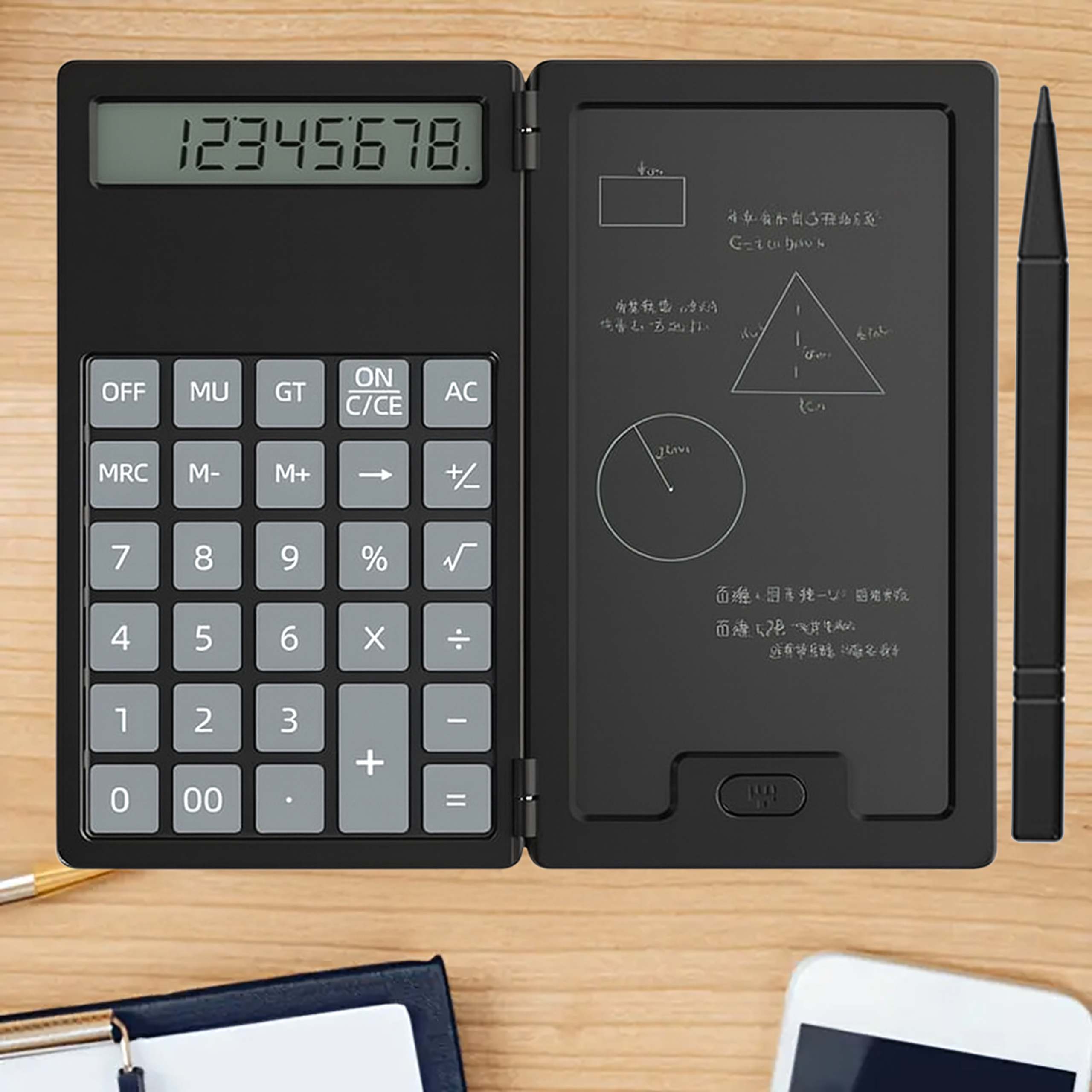 2in1 teaduslik kooli ja kontori kalkulaator koos märkmiku, puutepliiatsi ja märkmepaberiga