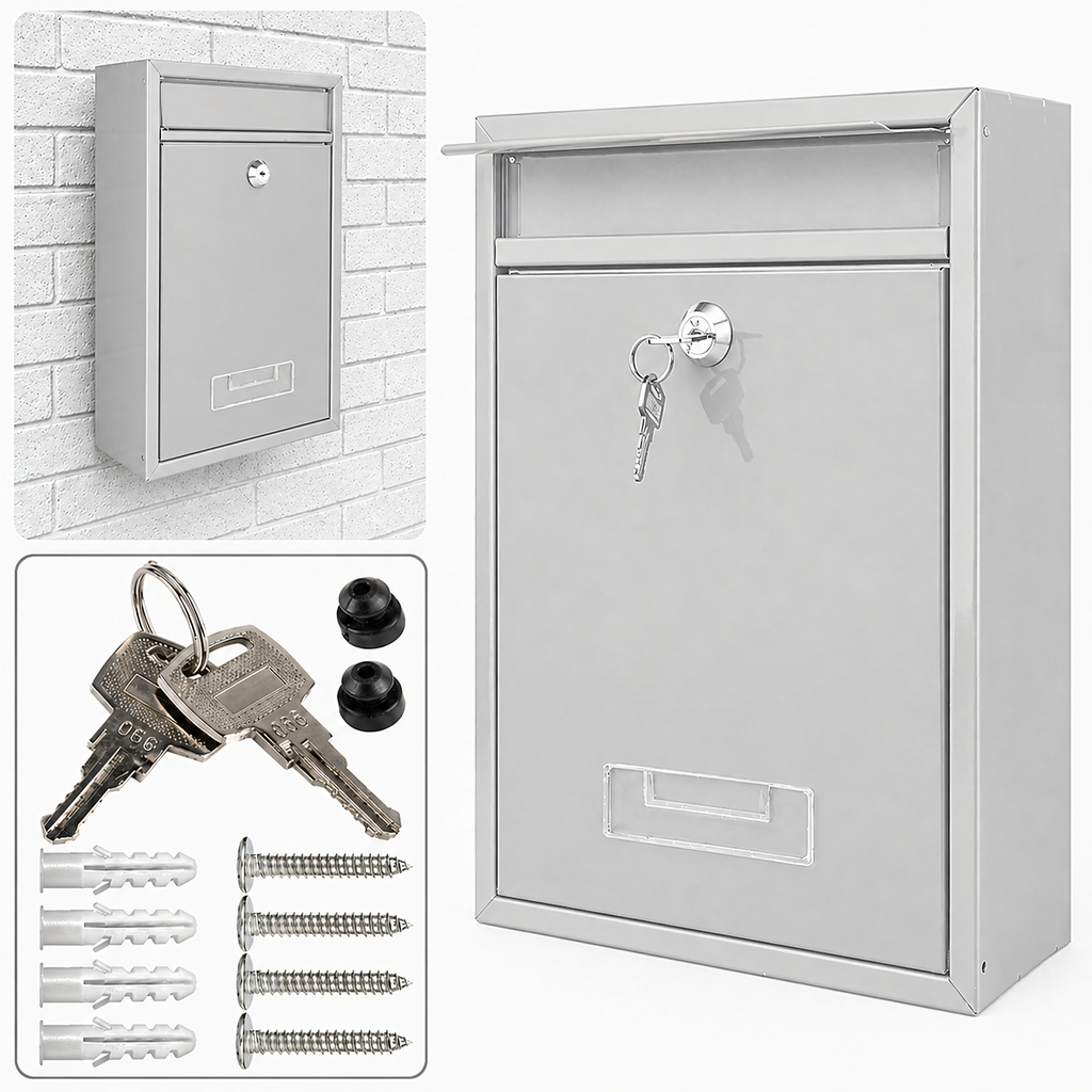 Steel Gray Mailbox with Lock and Window