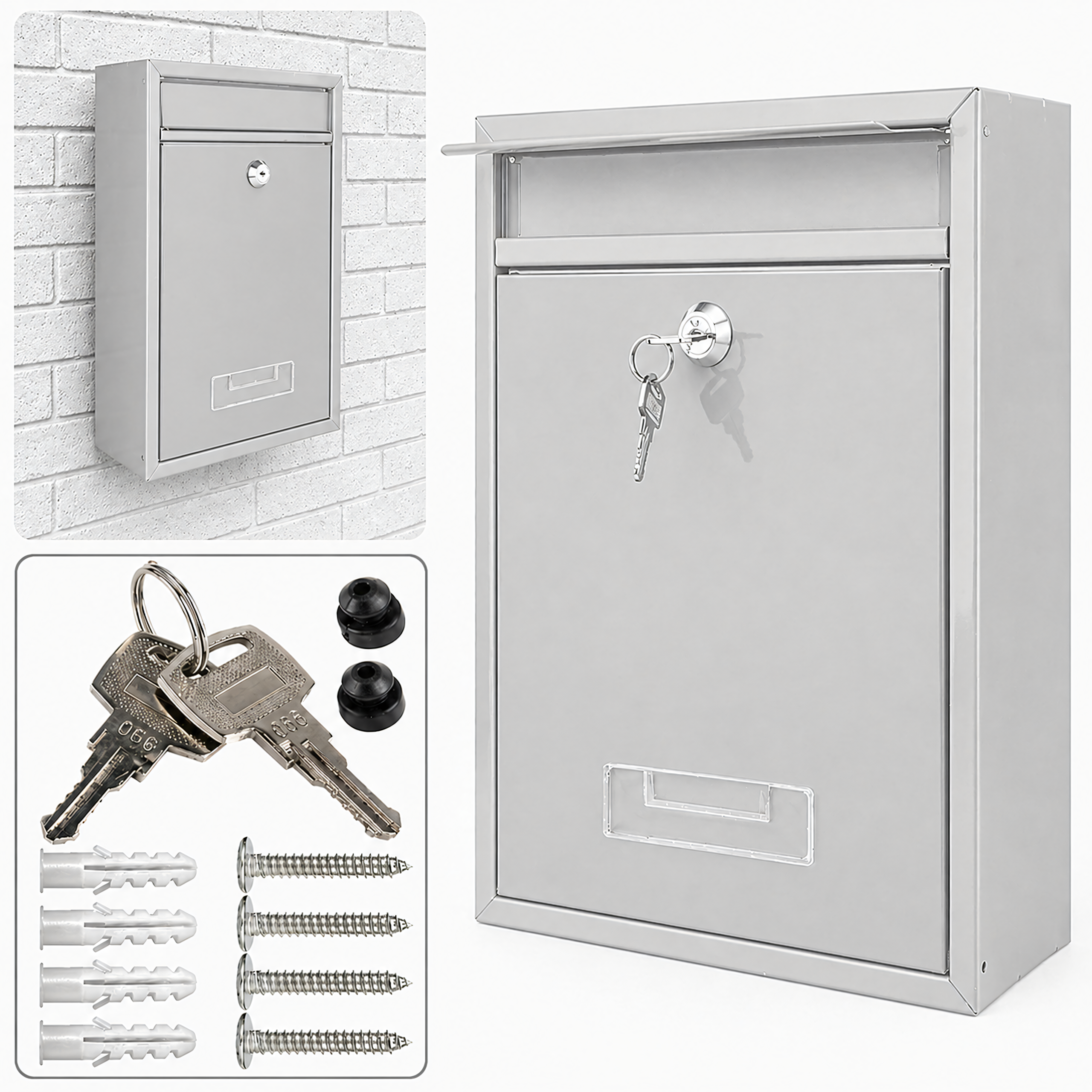 Steel Mailbox with Key Lock and Window 192 pcs Gray