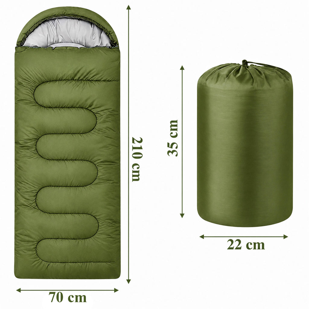 2-ühes muumia magamiskott 210×70cm soe kapuutsi ja kattega roheline