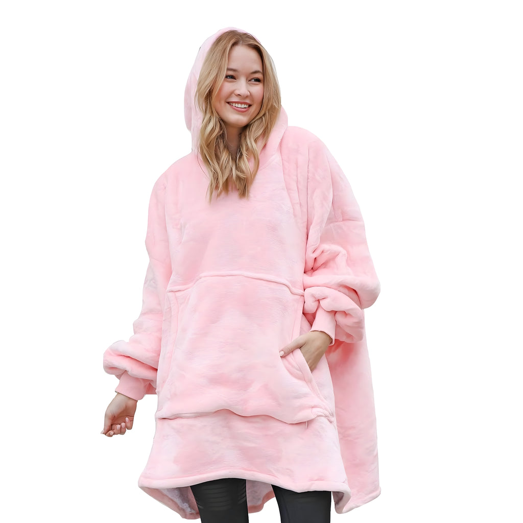 Ülisuur paks soe kapuutsiga tekk-pluus roosa