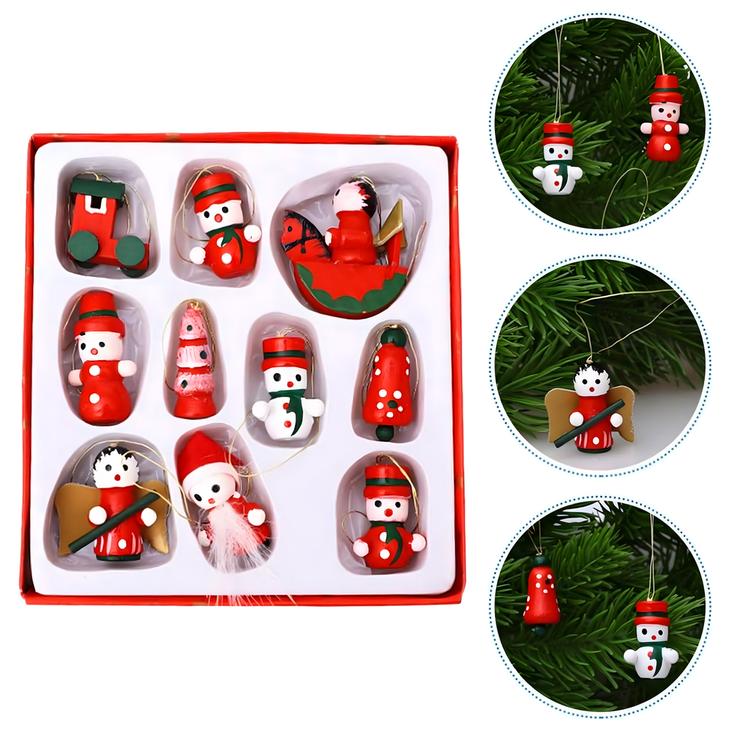 Puidust jõulukuulid ripatsid jõulupuu kaunistused 10 tk