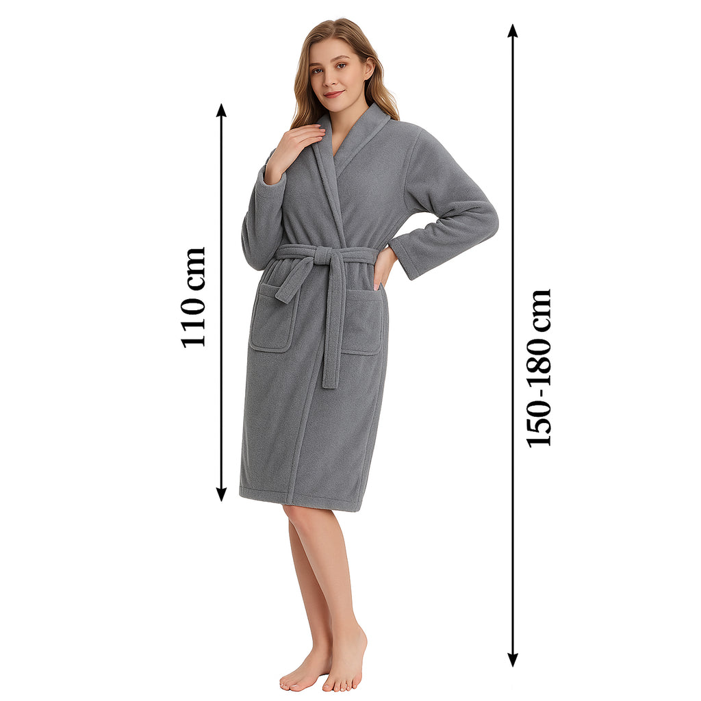 Classic Comfortable Warm Women's Hotel Bathrobe Tied Soft Gray