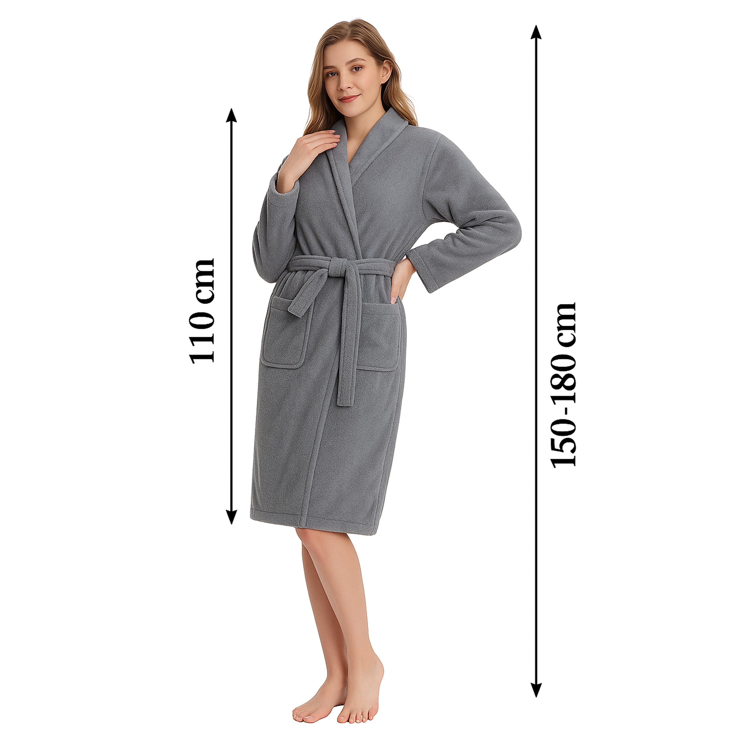 Classic Comfortable Warm Women's Hotel Bathrobe Tied Soft Gray