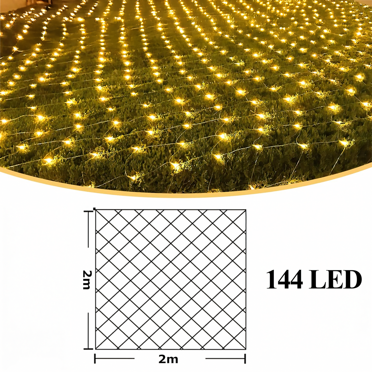 Jõuluvalguskardin 144 LED-i soe valge 2 × 2 m 8 režiimi RC-K-1900