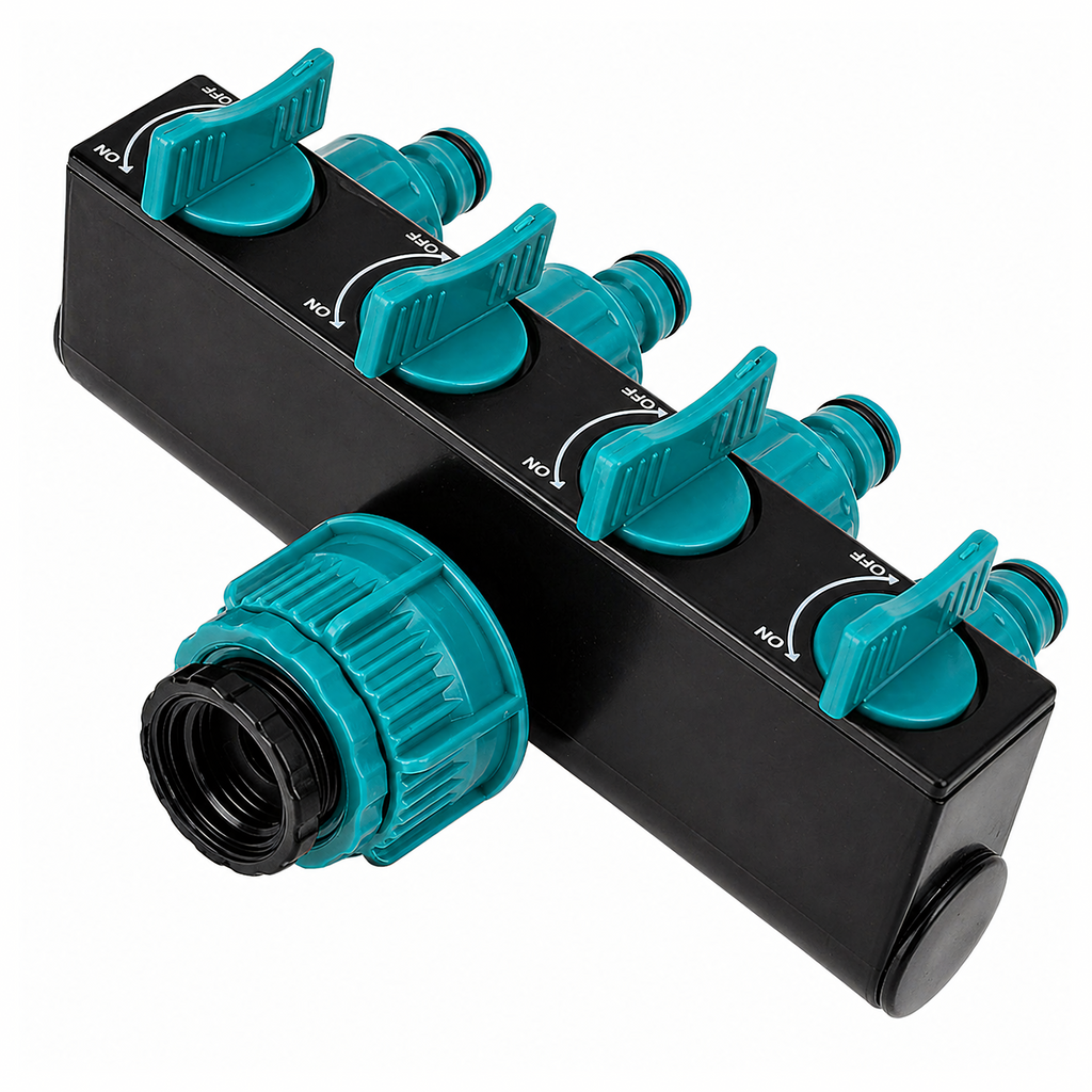 1200x 4-suunaline aiavooliku kraani jagaja koos ventiili ja reduktoriga 3/4 kuni 1/2 tolli