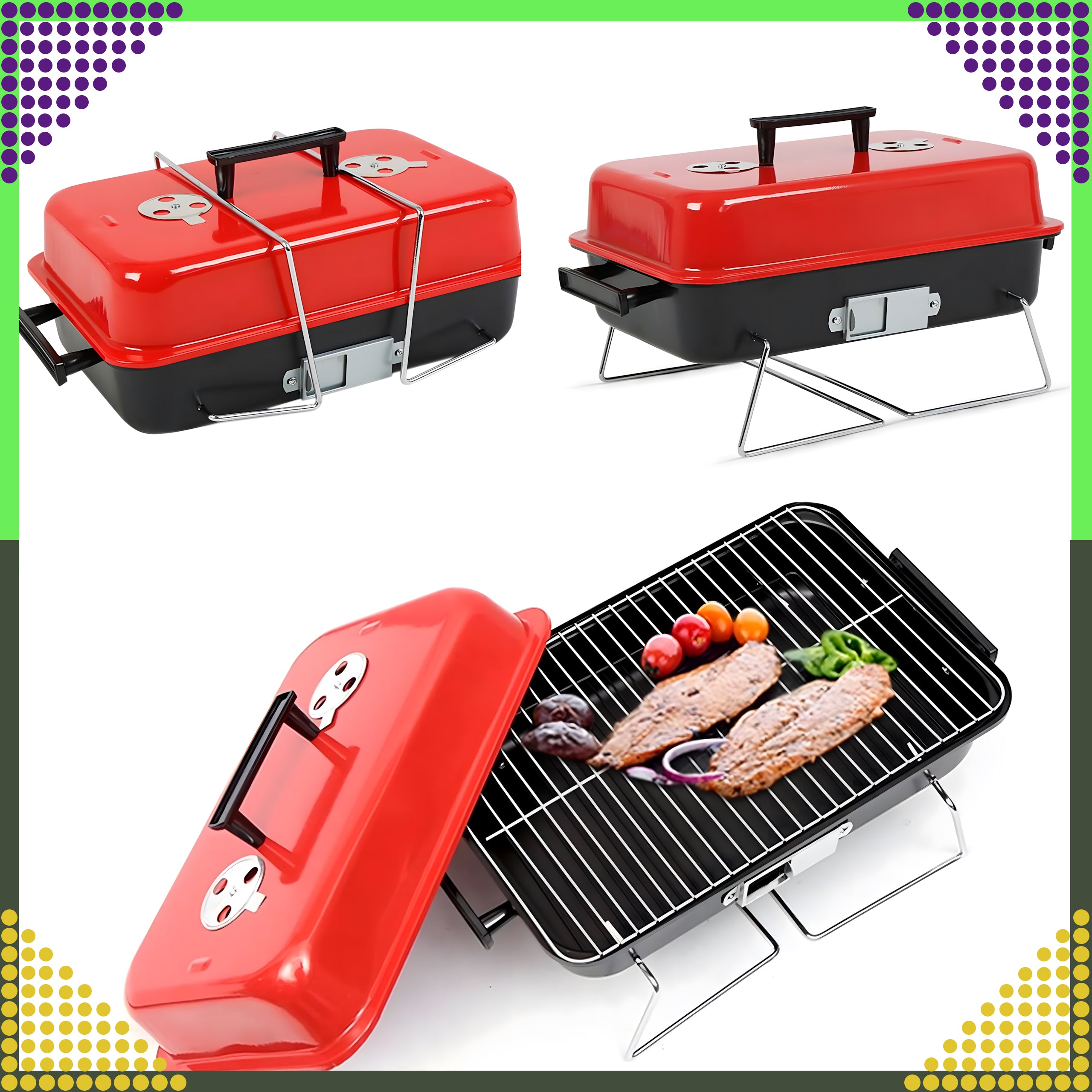 Foldable Tourist Garden Camping Grill Portable with Solid Lid