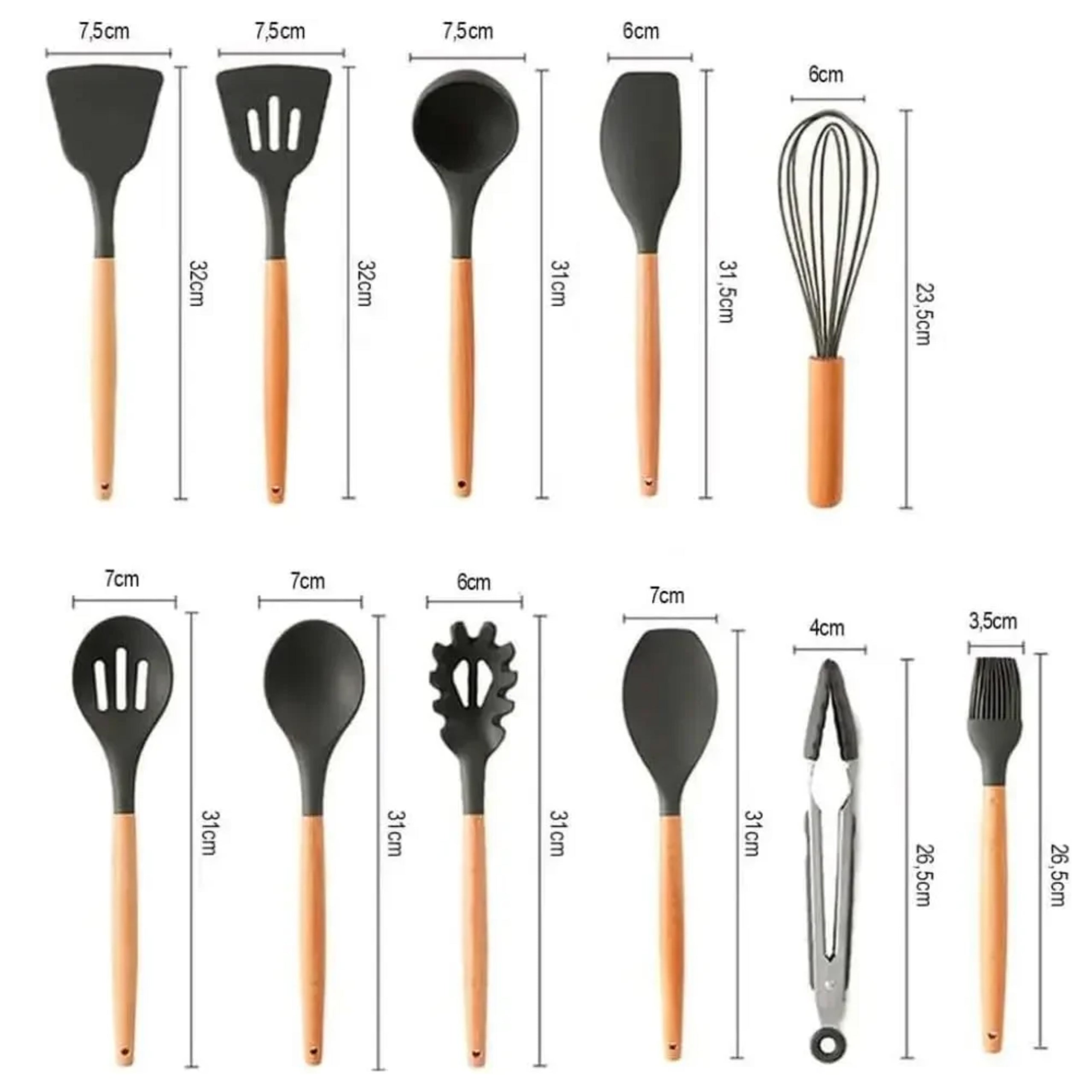 12-Piece Kitchen Utensil Set Silicone and Wooden Utensils