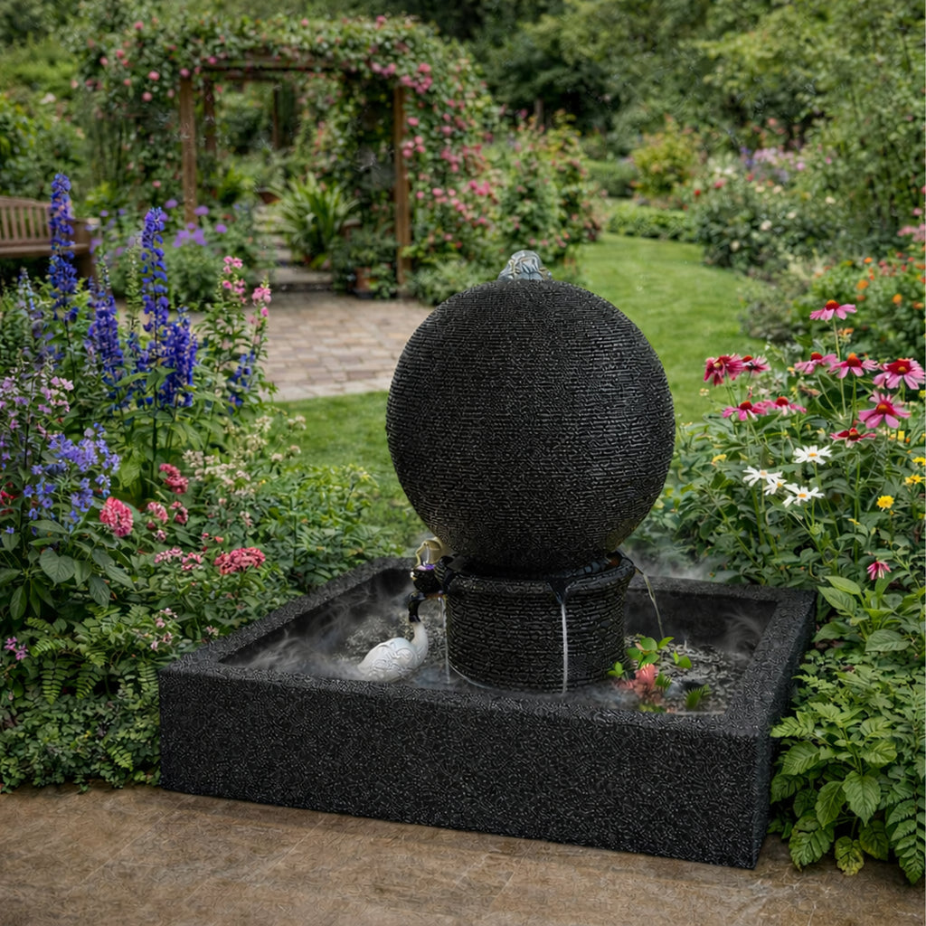 Large Garden Water Fountain with LED Sphere 90x90x98 cm