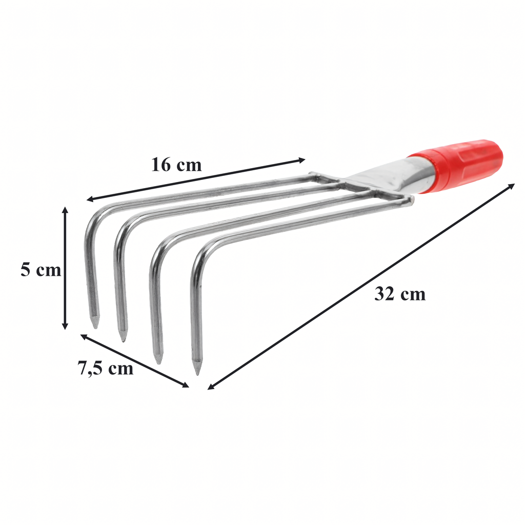 Metal Garden Rake with 4 Tines 32 cm