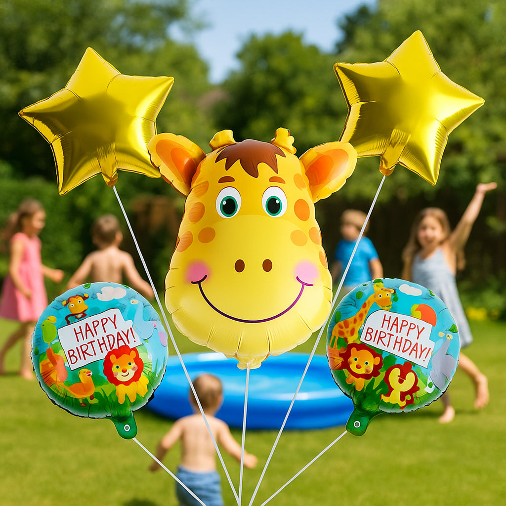 Sünnipäevalõhupallide komplekt Giraffe Animals sünnipäevapeoks 5 tk