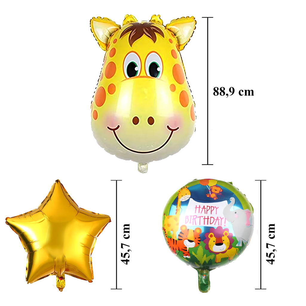 Sünnipäevalõhupallide komplekt Giraffe Animals sünnipäevapeoks 5 tk