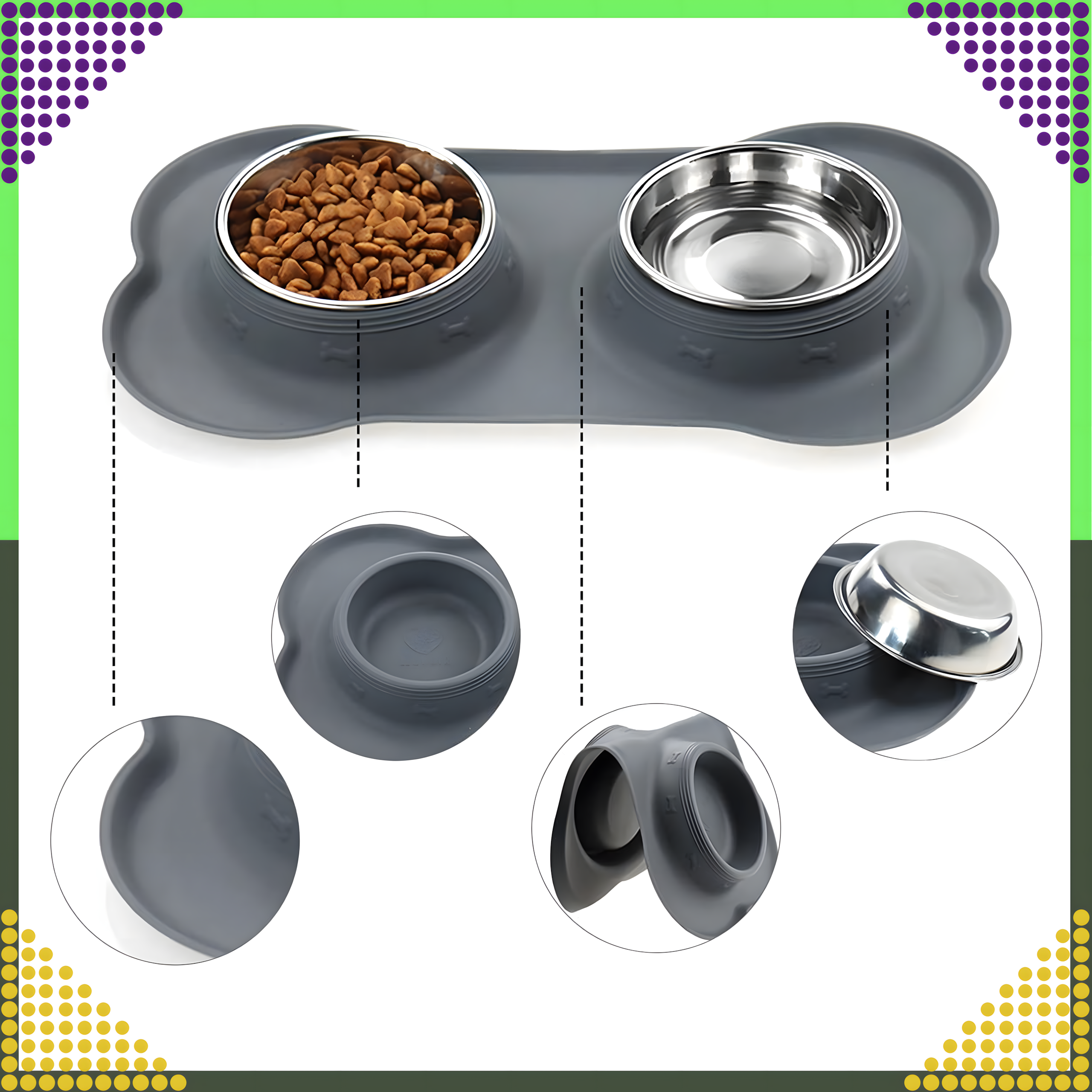 Kahe kausiga koera ja kassi metallist libisemisvastane kauss, 2 kaussi + alus