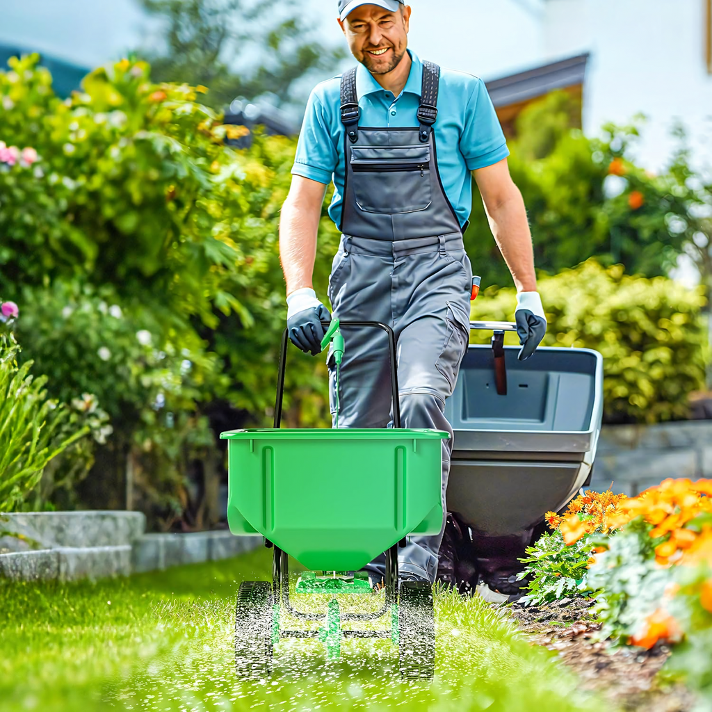 Universal Handheld Spreader for Fertilizers, Grass Seed, Sand, and Salt