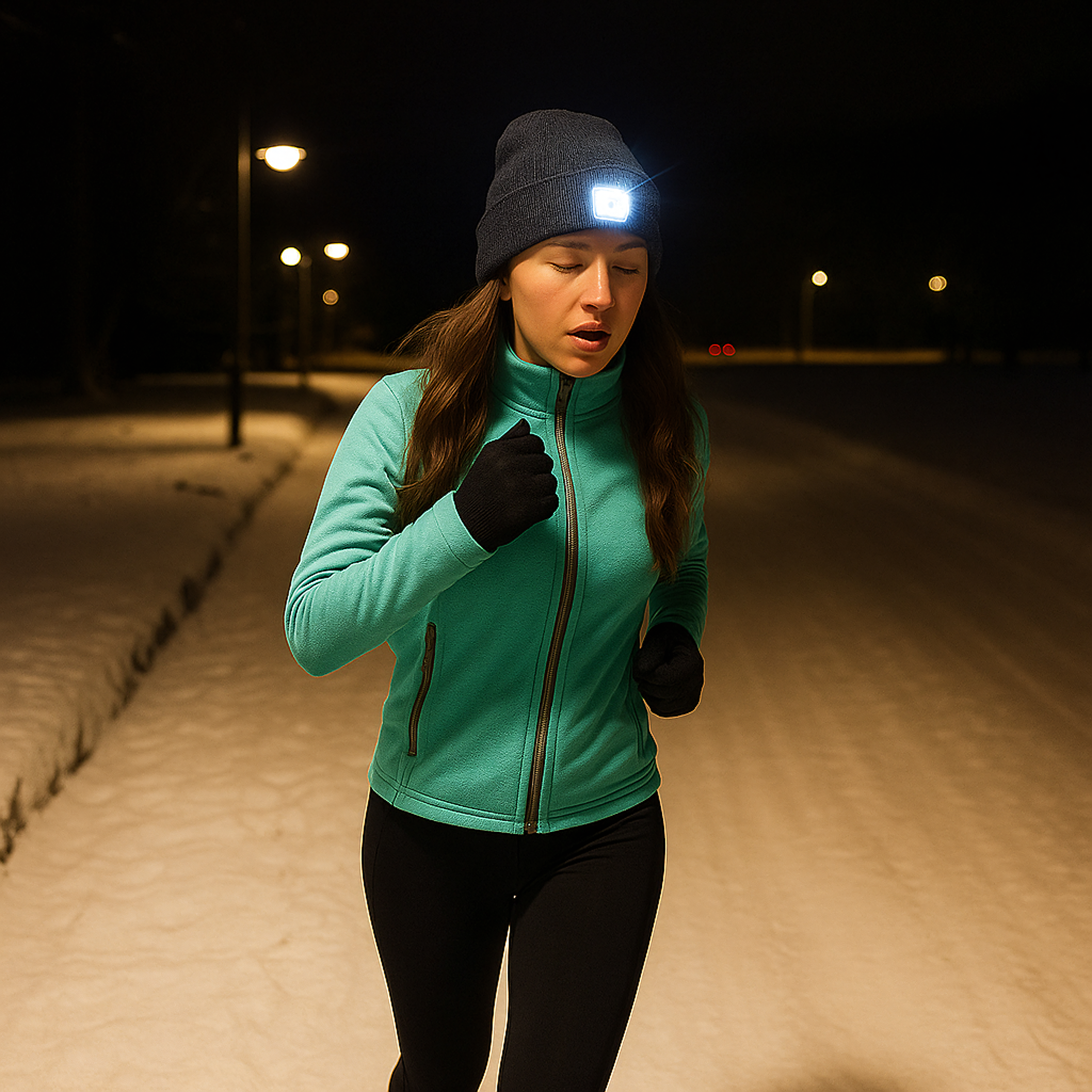 Talvemüts LED-taskulambi ja tööesilambiga jooksmiseks, hall