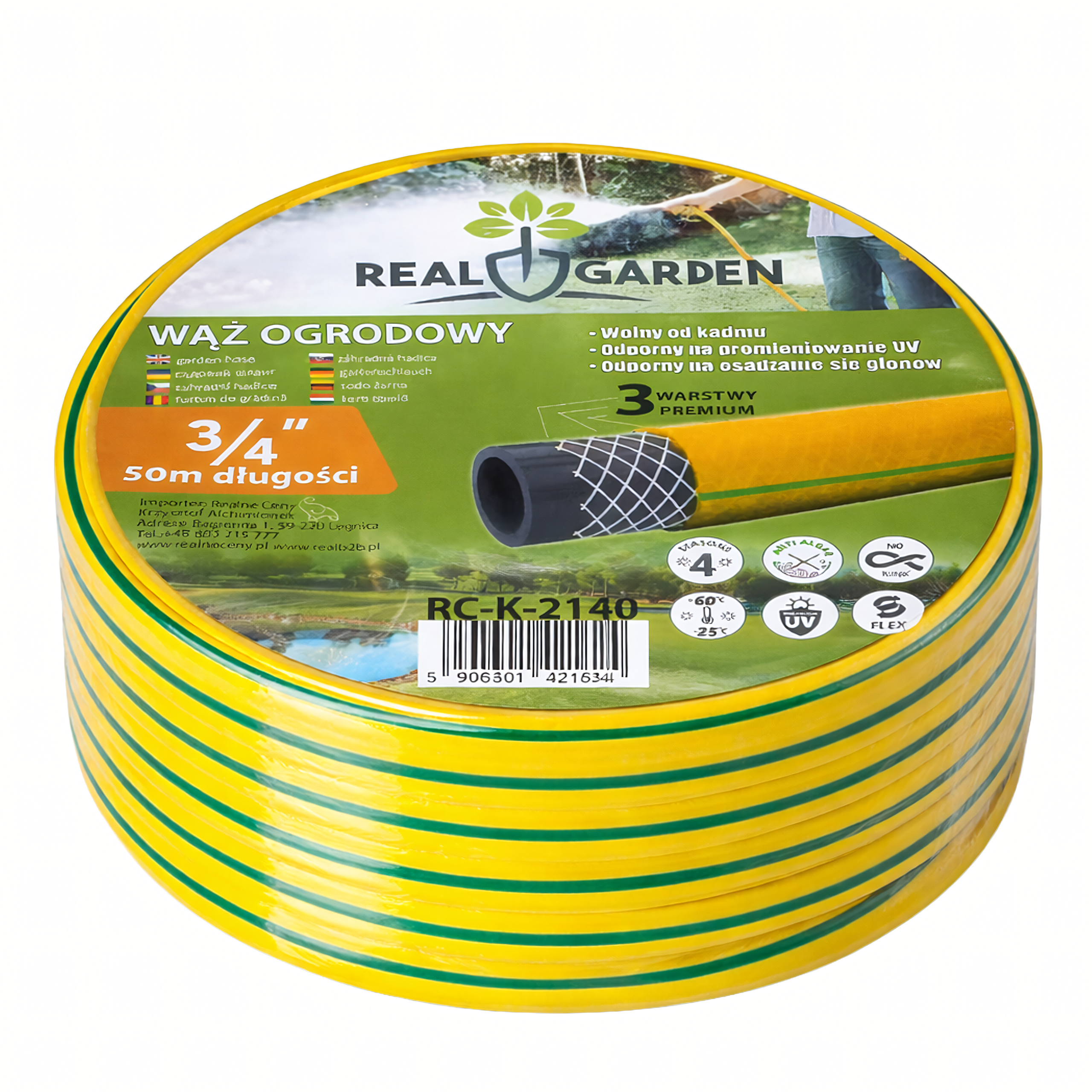 3-kihiline tugevdatud aiavoolik 3/4 tolli 50 m