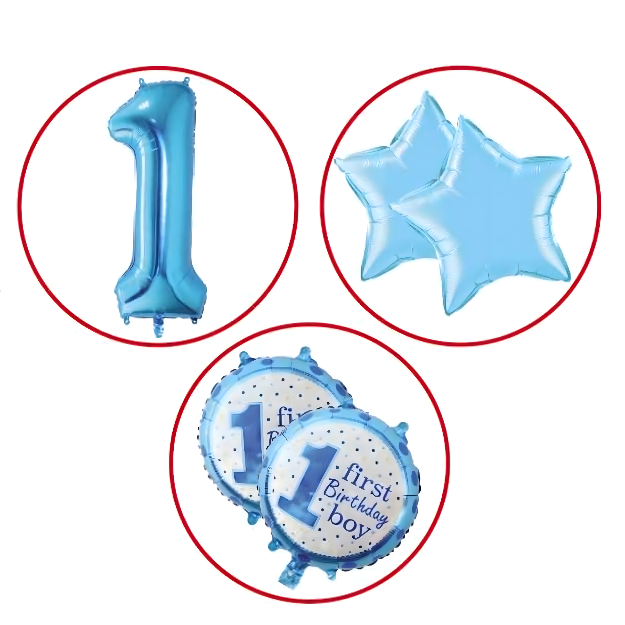 Õhupallid 1. sünnipäevaks üheaastasele poisile, 5-tk tähtede komplekt