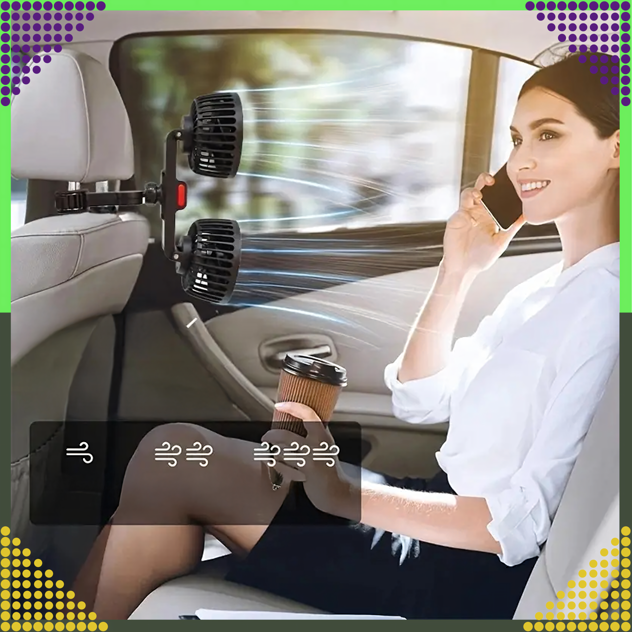 Car Fan Rotary Dual Fan for Cars Powerful 360° USB