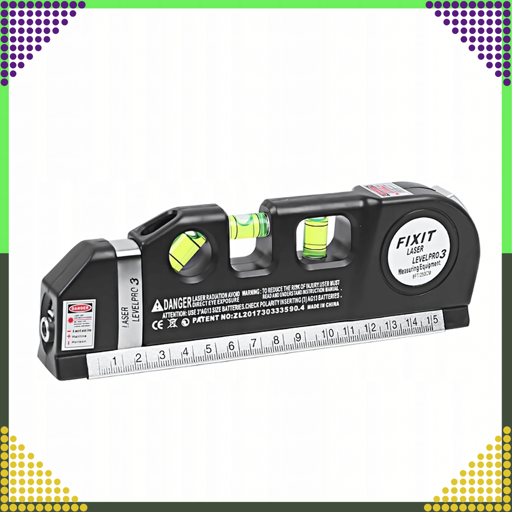 Laserlood koos mõõduga 250 cm, 3 taset, valguslood + patareid