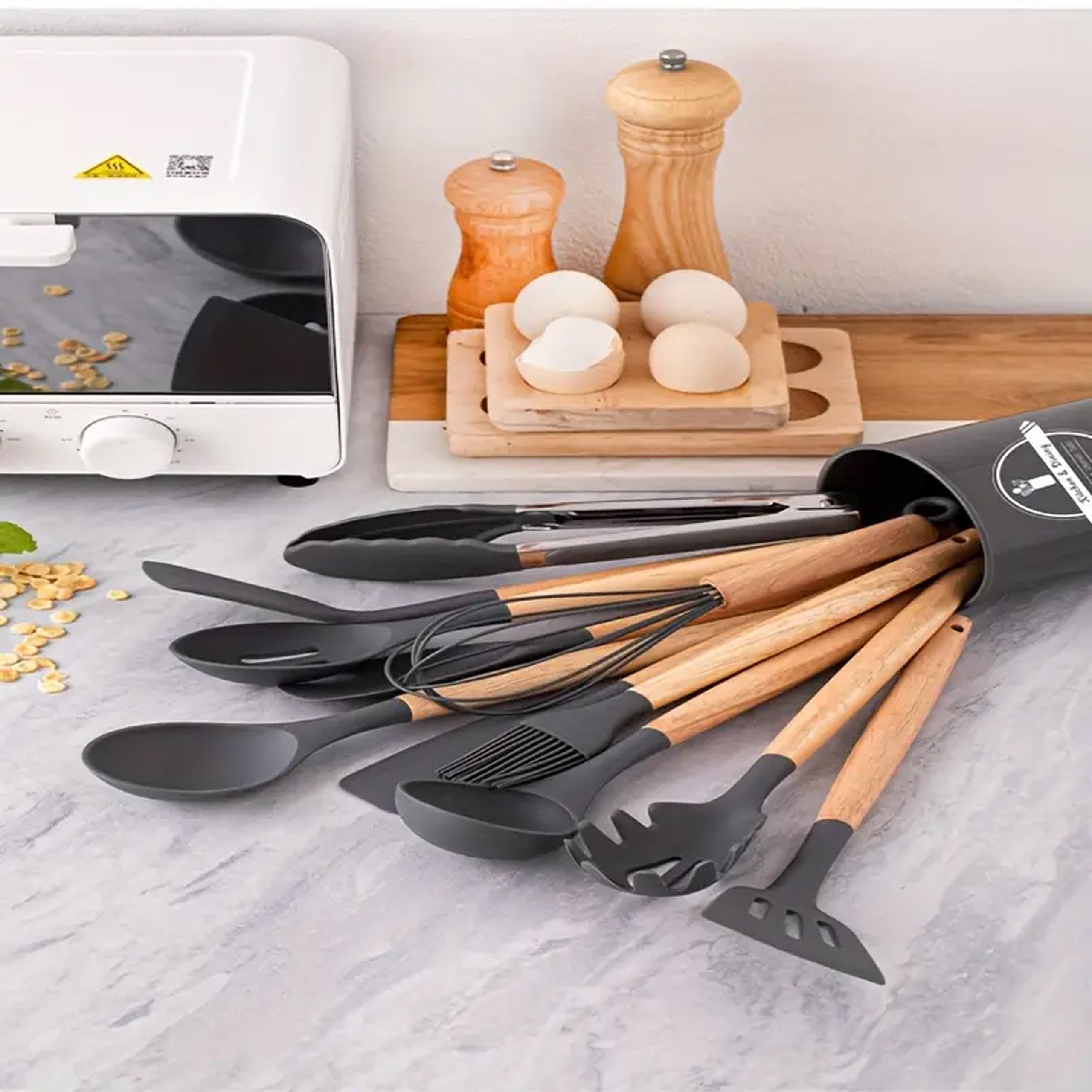 12-Piece Kitchen Utensil Set Silicone and Wooden Utensils