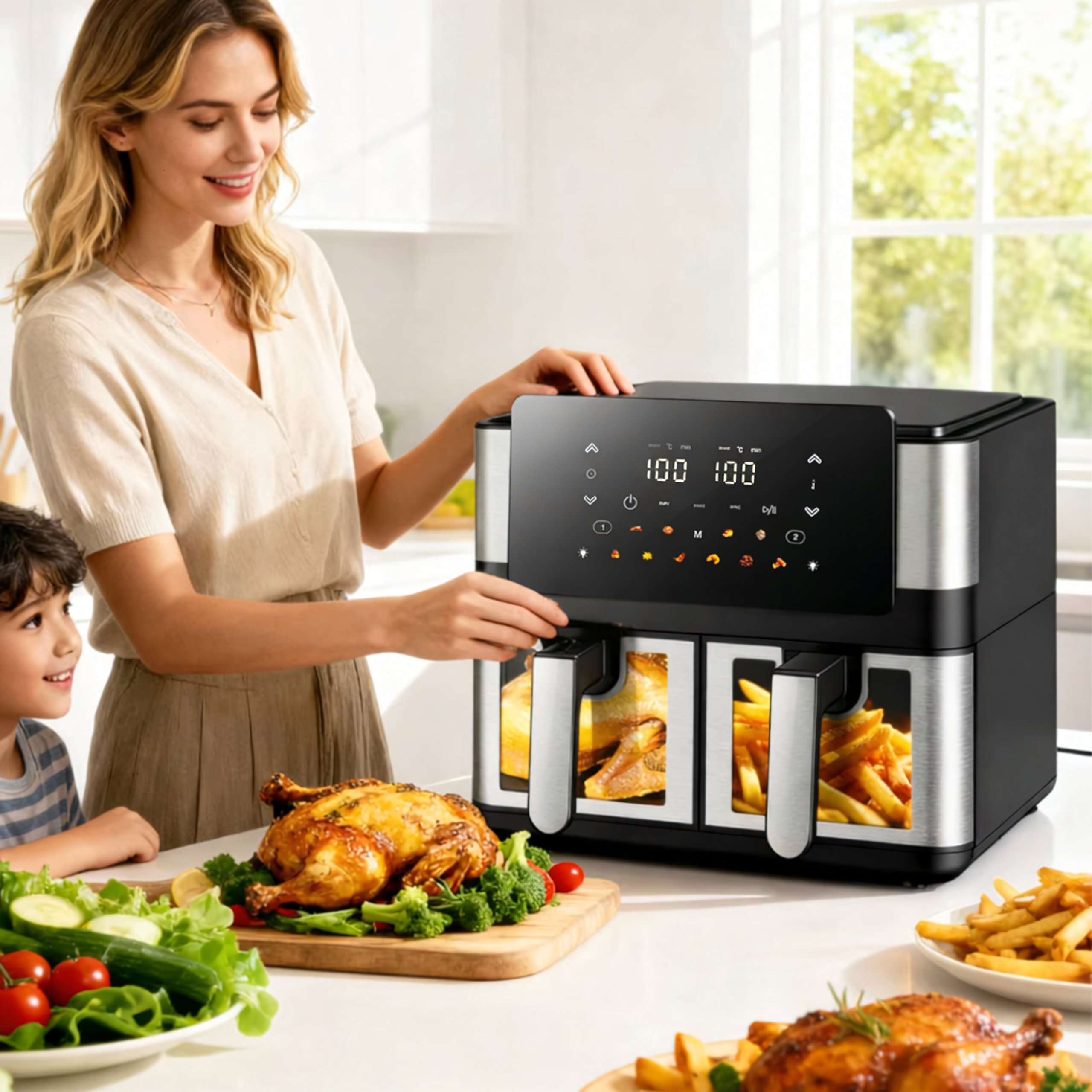 8L Air Fryer with 4L Secondary Basket 2000W 12 Programs