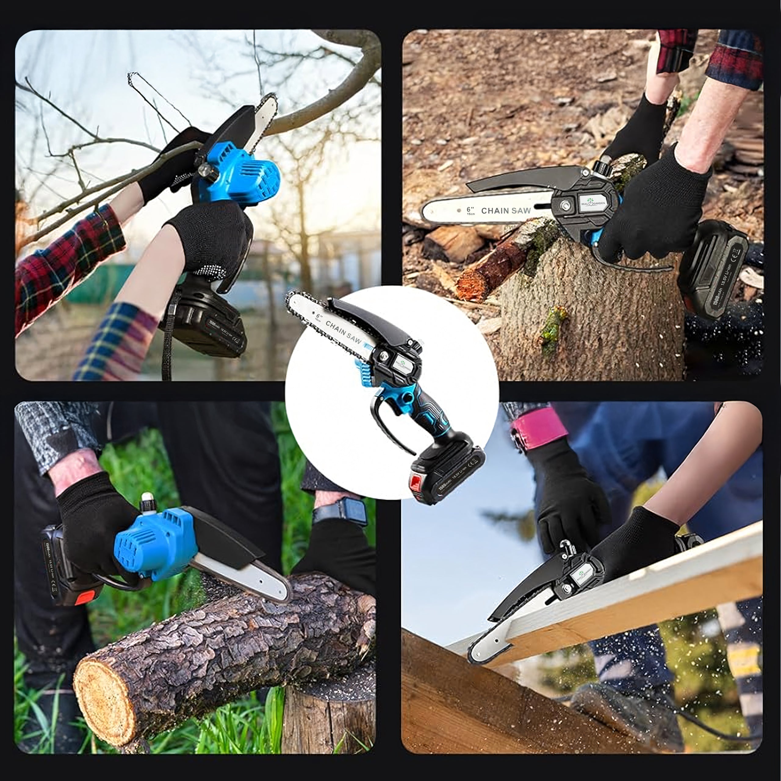 Väike akutoitega minisaag aias puuokste lõikamiseks