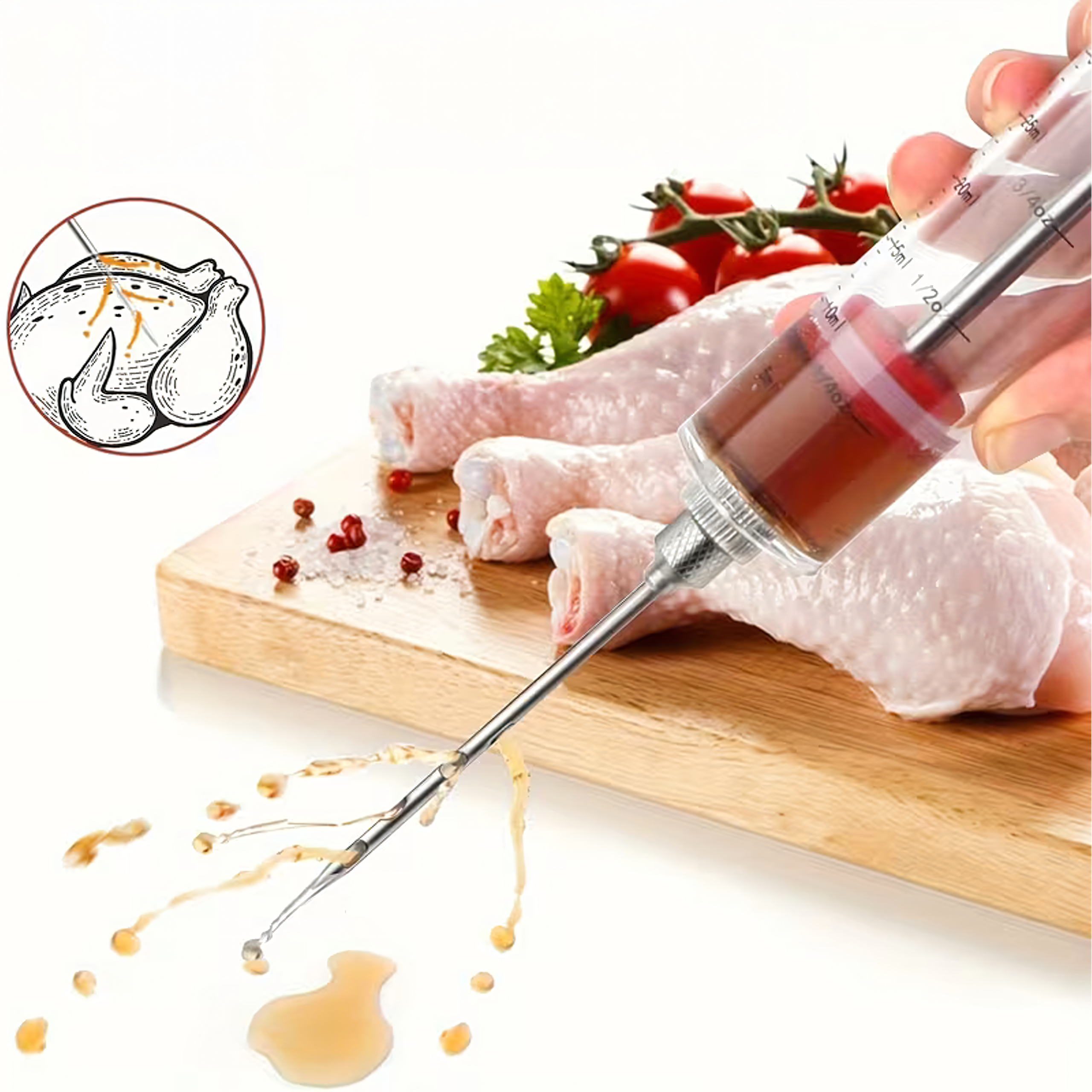 Meat Injection Syringe 30ml with 3 Needles