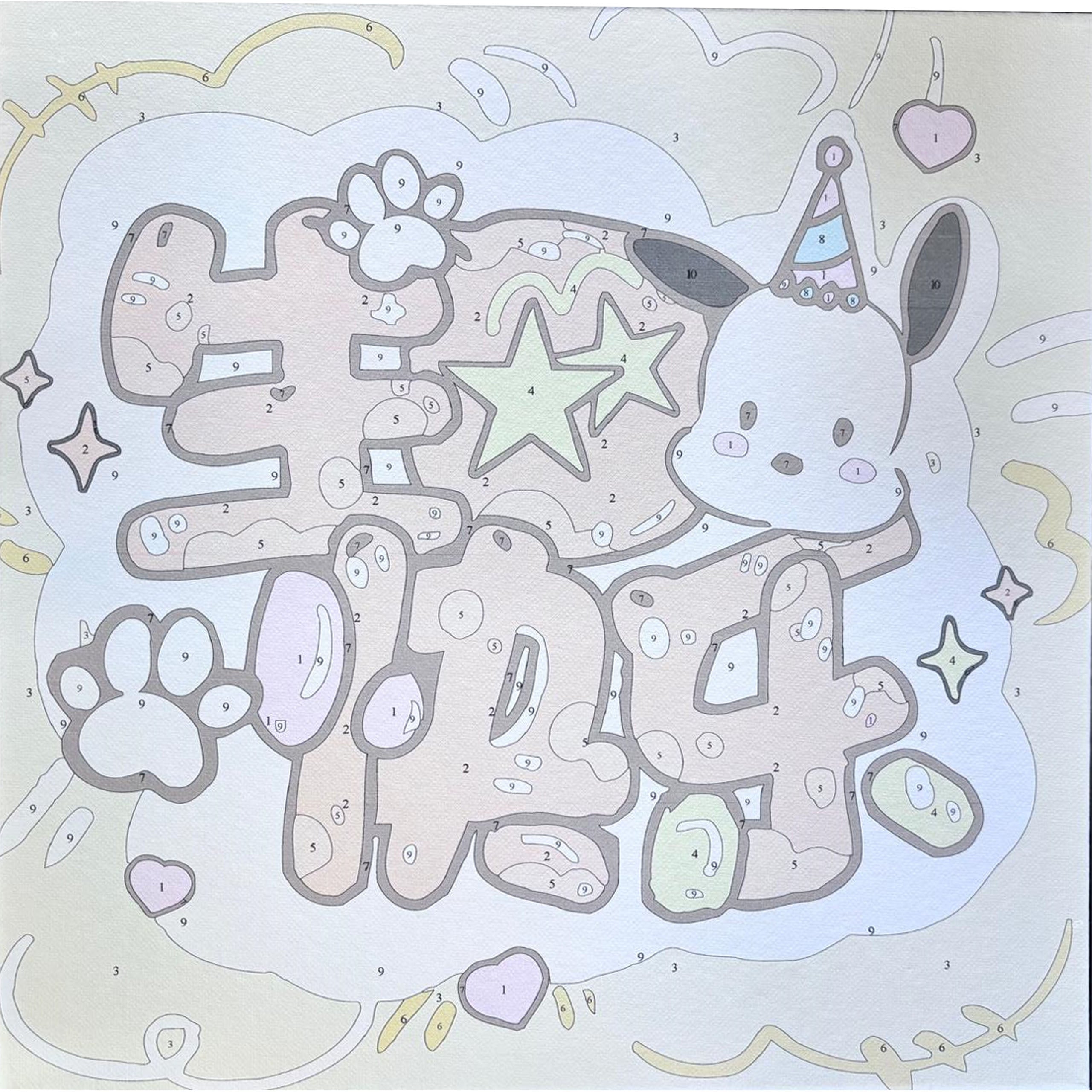 Numbrite järgi värvimise pilt raamiga ja pintslite komplekt 30x30 lastele