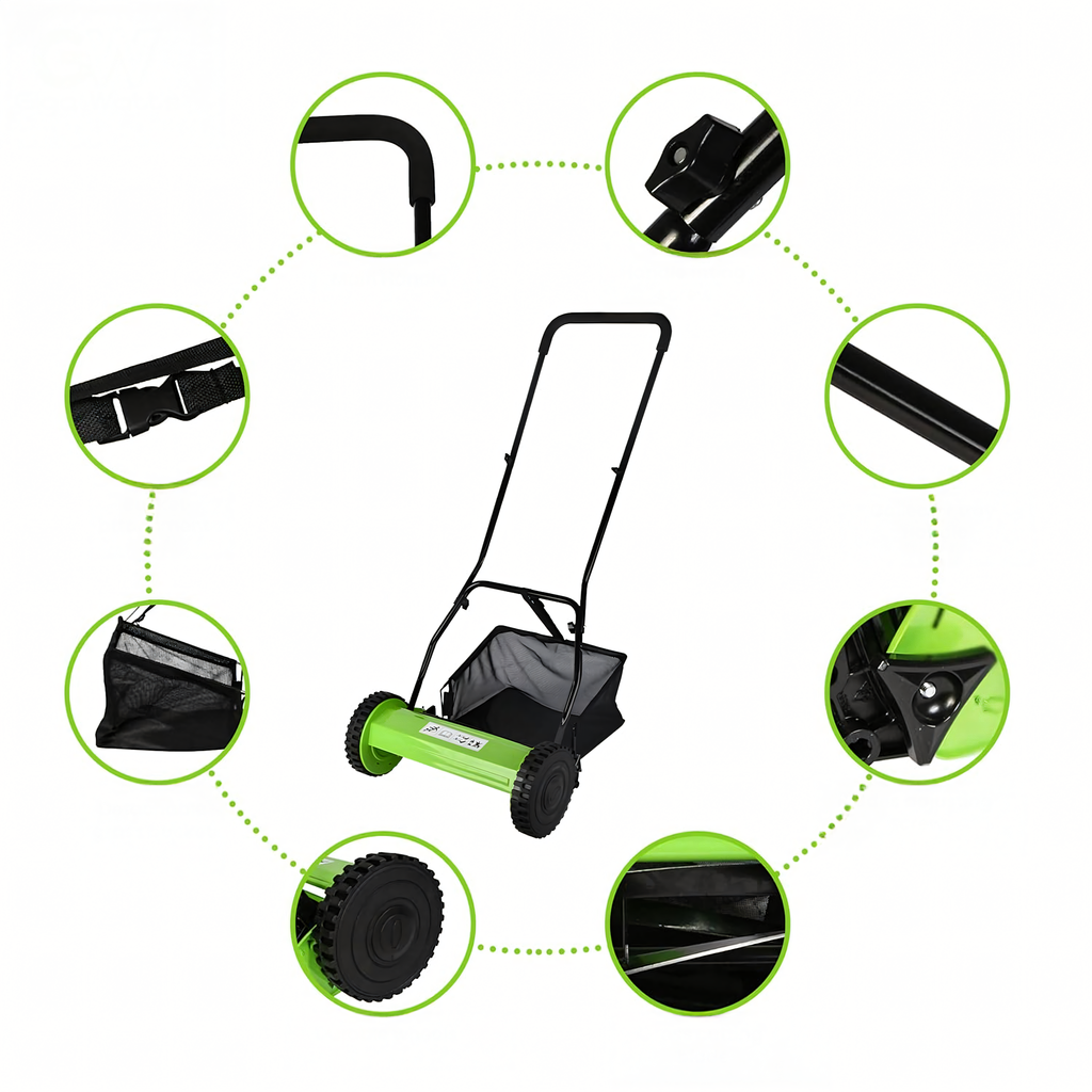 16" 40 cm Manual Reel Lawn Mower with Grass Catcher 32 pcs