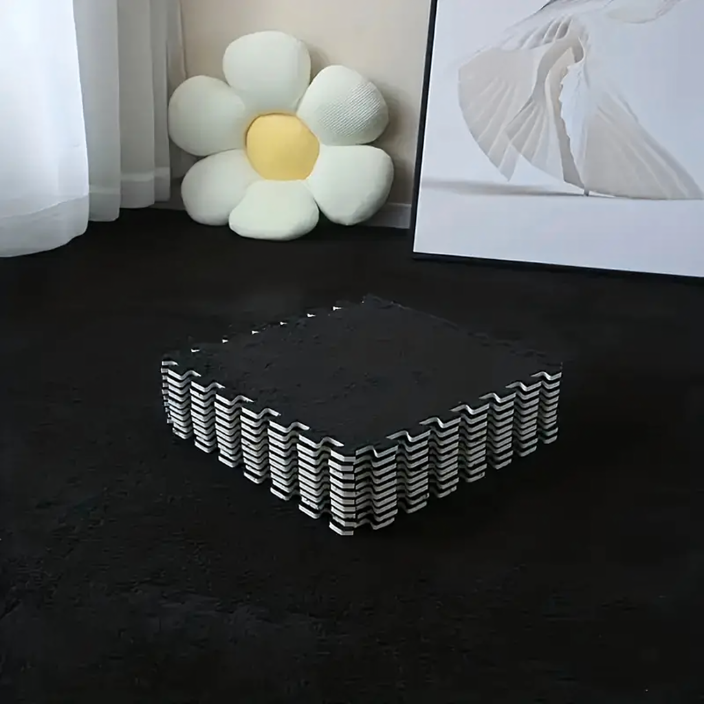 12x EVA Foam Puzzle Plush Mat Floor Carpet Black 30x30cm