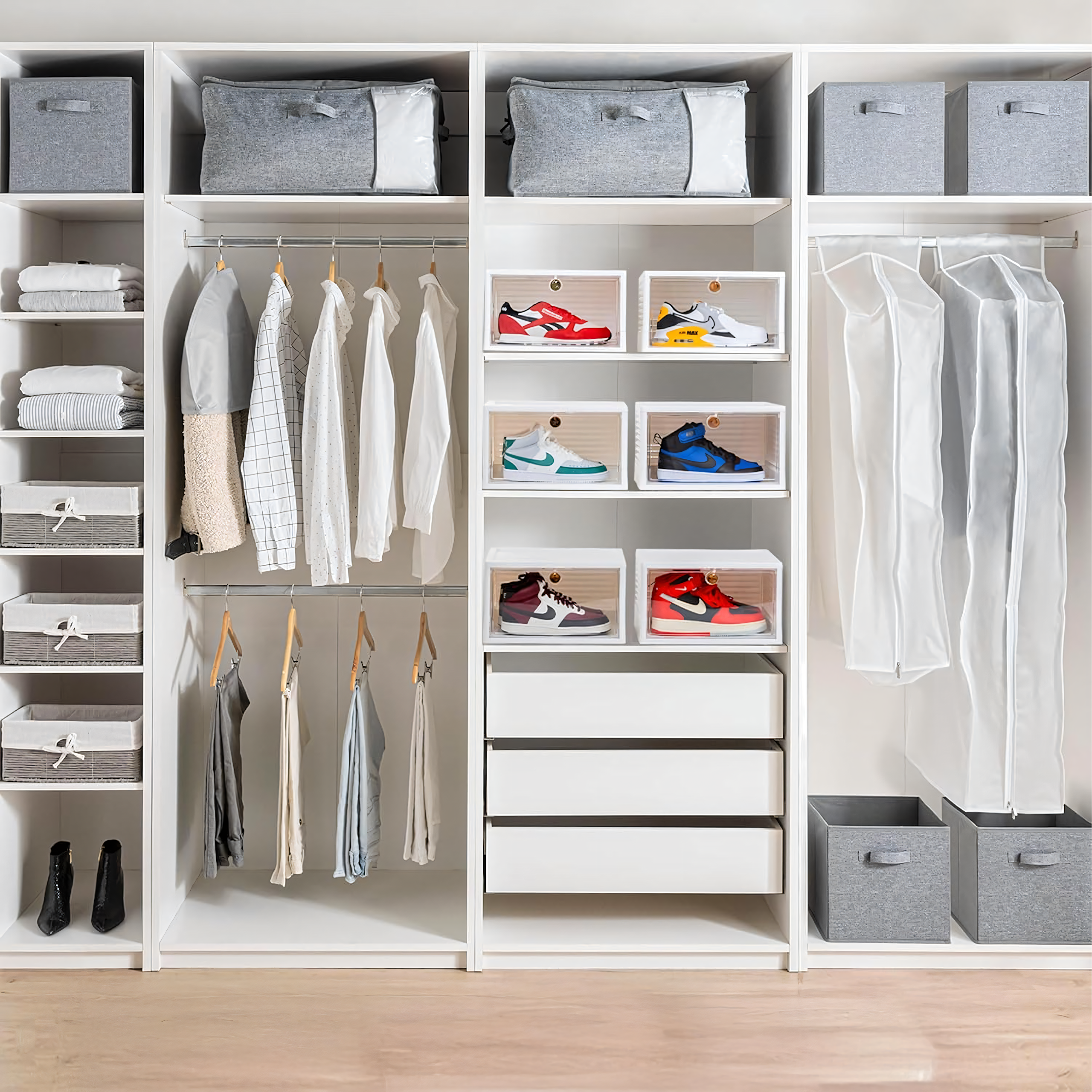 Box Container Shoe Organizer with Flap Closet Box White