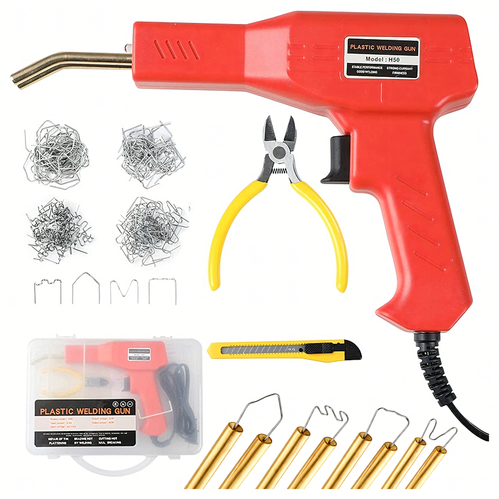 Plastikeevituse komplekt klambripüstoli, jootekolvi, klambrite ja tangidega