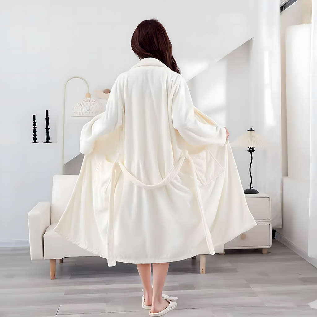 Classic Comfortable Warm Women's Hotel Bathrobe White