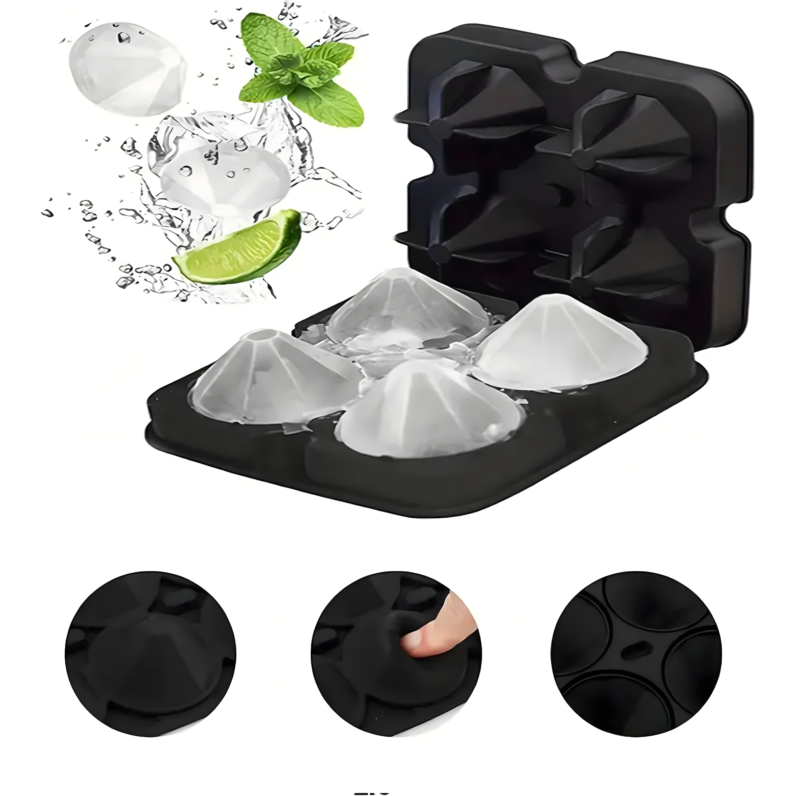 Ice Cube Mold Ice Silicone Diamonds Large XL for 4 pcs