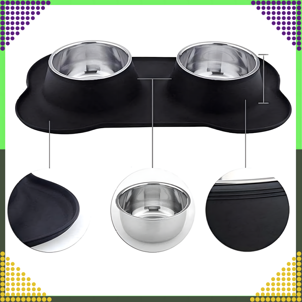 Kahe kausiga koera ja kassi sööginõu, metallist, libisemisvastane, 2 kaussi + alus
