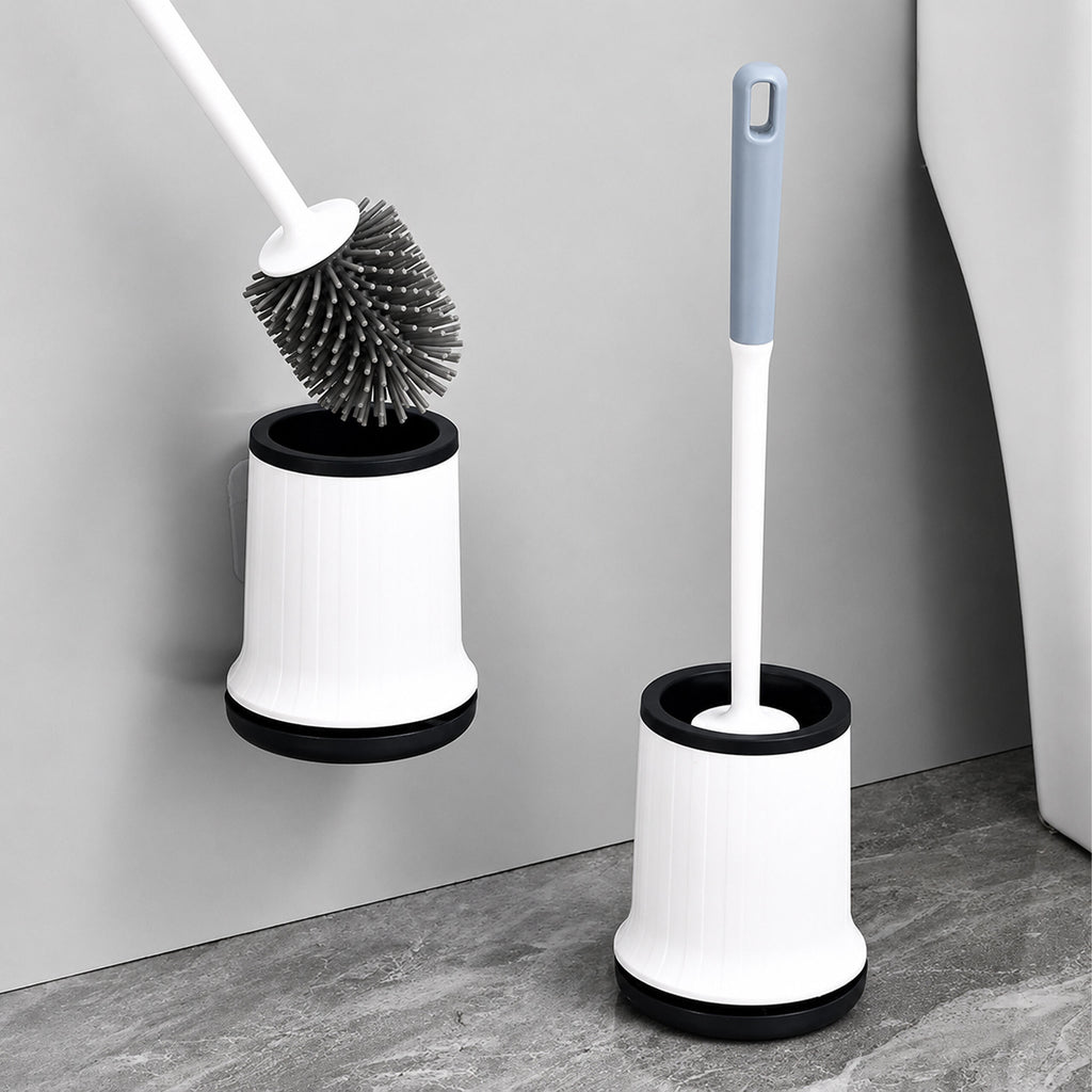 White Silicone Toilet Brush with Holder and Wall Mount