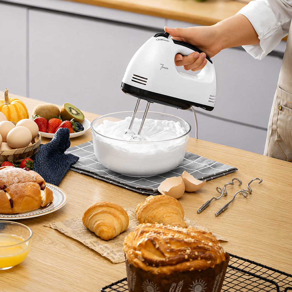 Powerful Hand Mixer with Stainless Steel Bowl 7 Speeds 100W Attachments