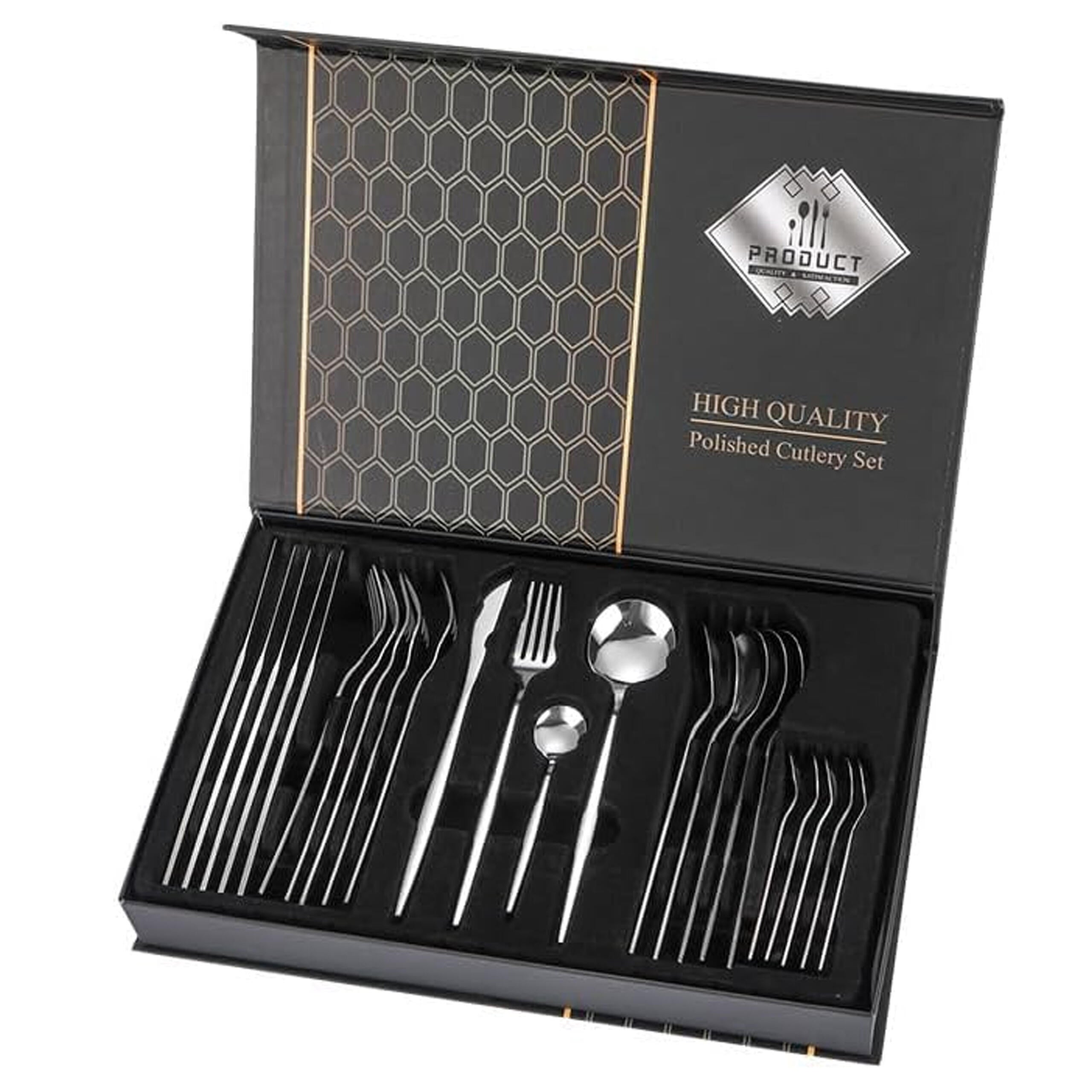 24-Piece Cutlery Set for 6 People with Glossy Finish and Box