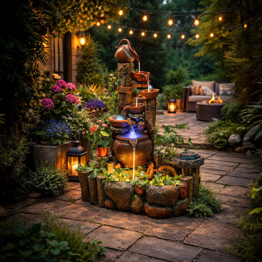 Large Decorative Garden Fountain 113x85x148cm Cascade with LED Lighting