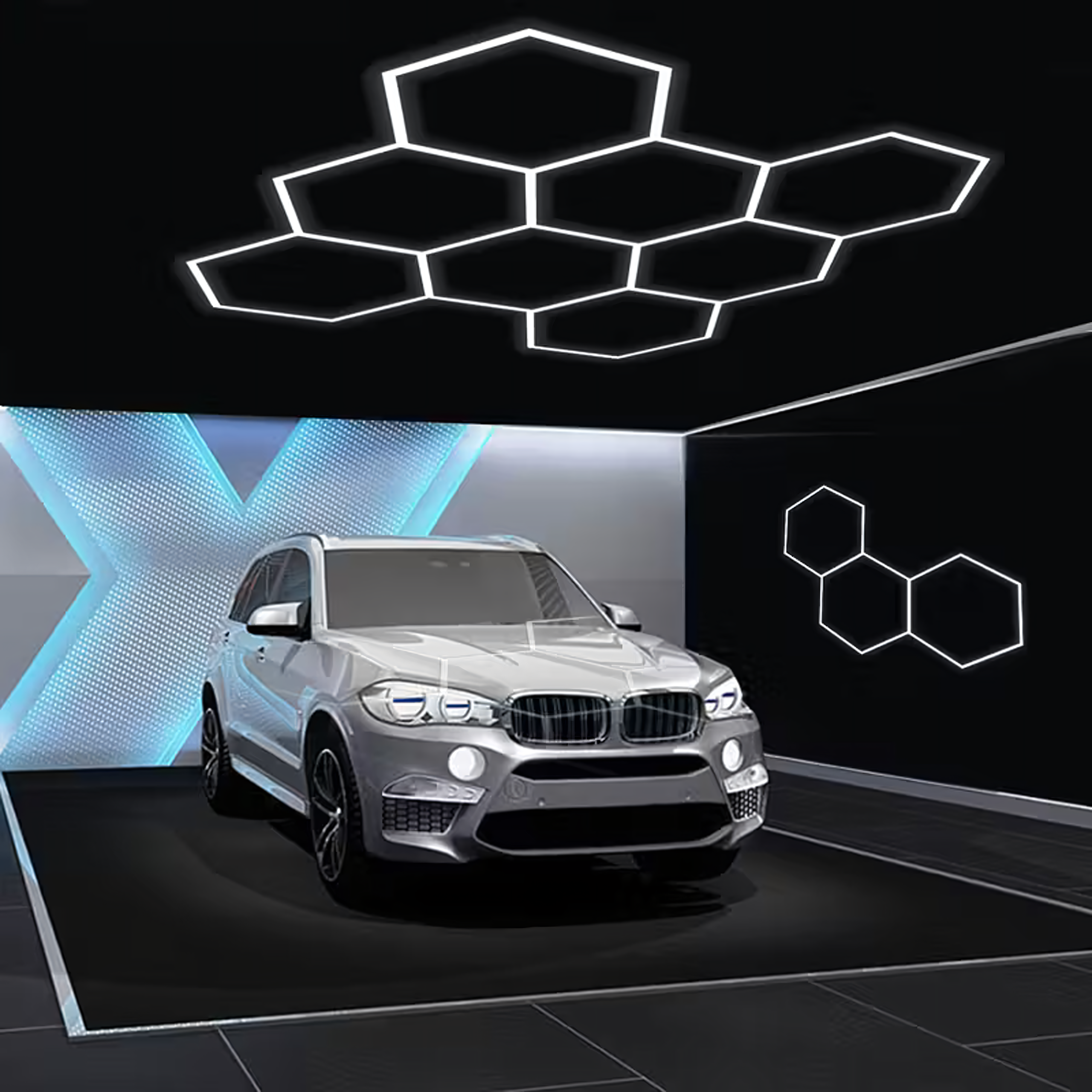 LED kuusnurkne lambipaneel valgustus töökotta garaaži koju 257x244cm 280W 6500K