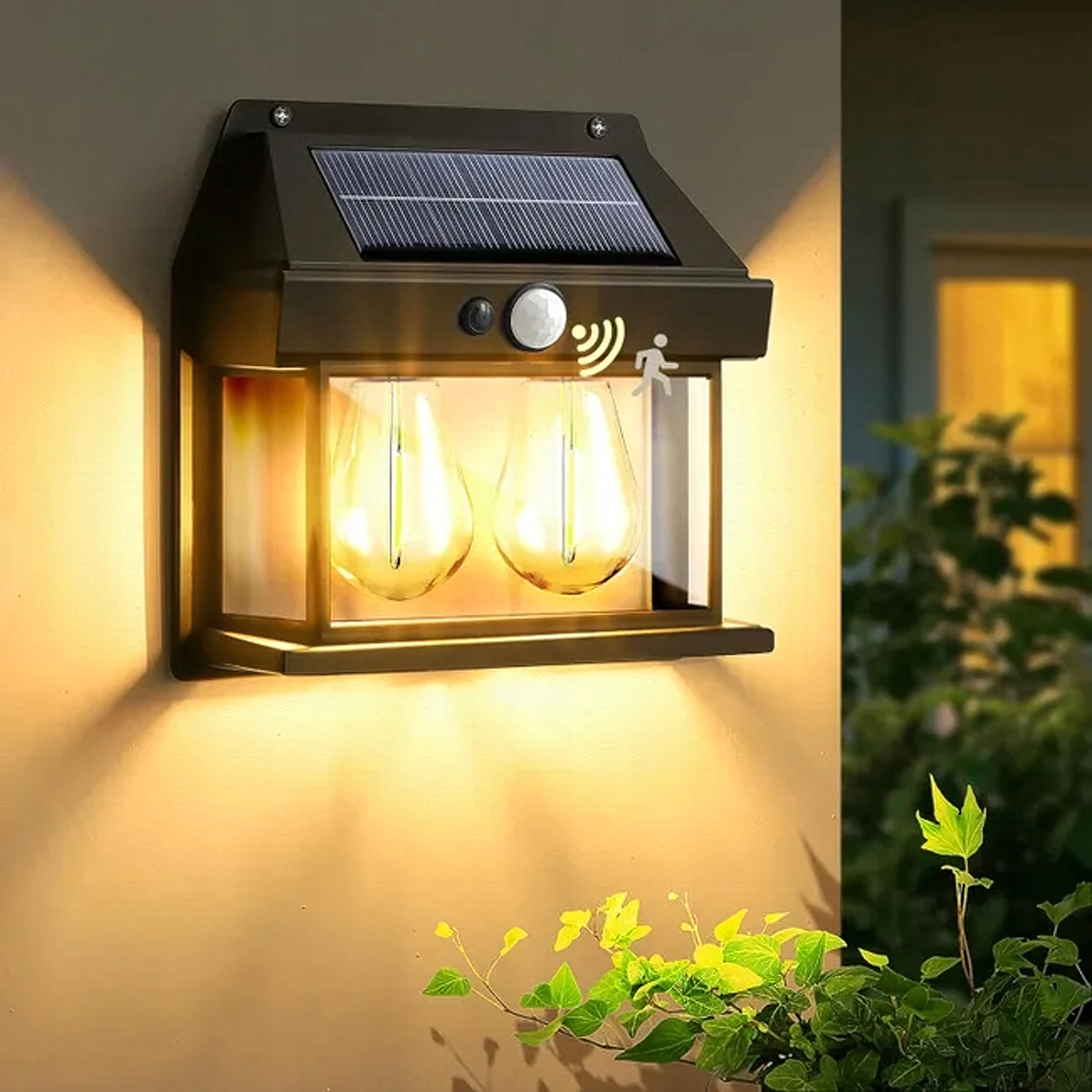 Double LED Solar Wall Light with Motion Sensor for Garden and Exterior (F15)