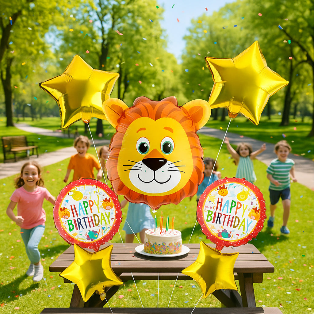 Set of Birthday Balloons Lion Animals for Birthday Party 5 pcs